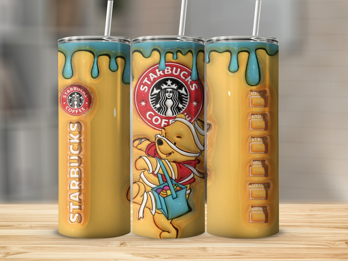 Cute Winnie the Pooh Stakbucks Coffee Tumbler Cup