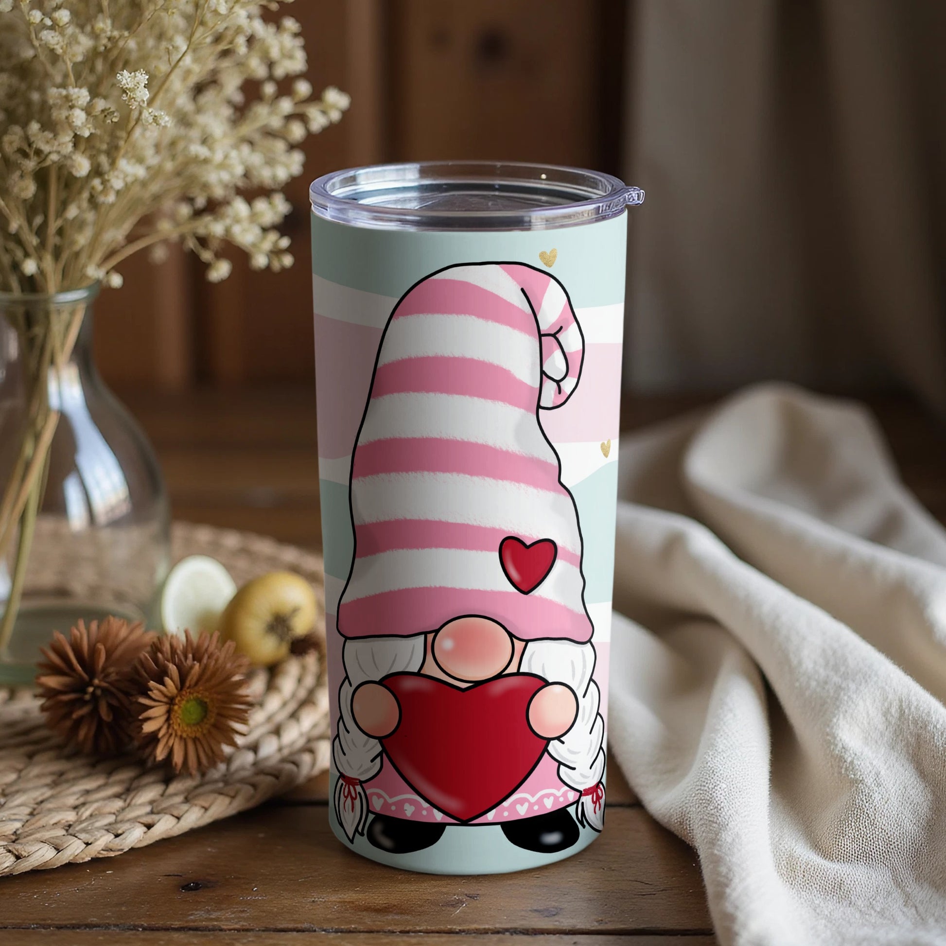 Adorable Gnome with Heart Tumbler for Beverages