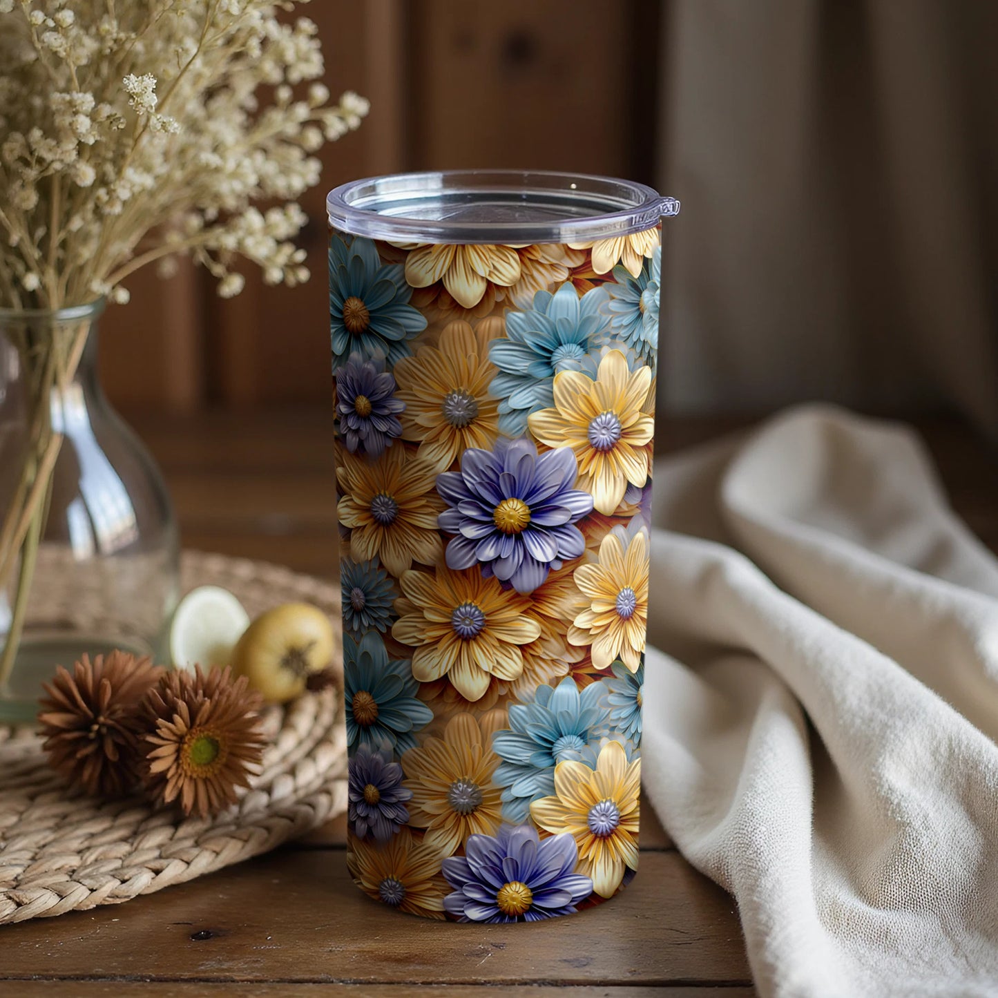 Colorful Floral Pattern Insulated Tumbler Cup