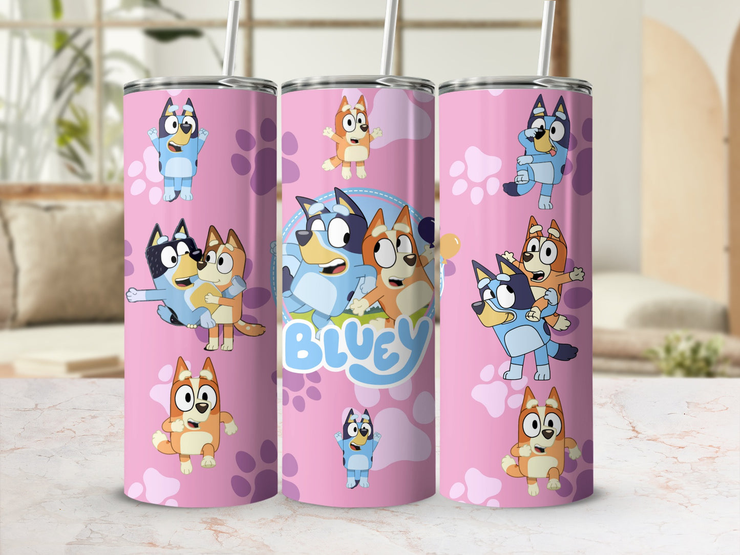 Blue Cartoon Dogs with Pink Paws Insulated Tumbler