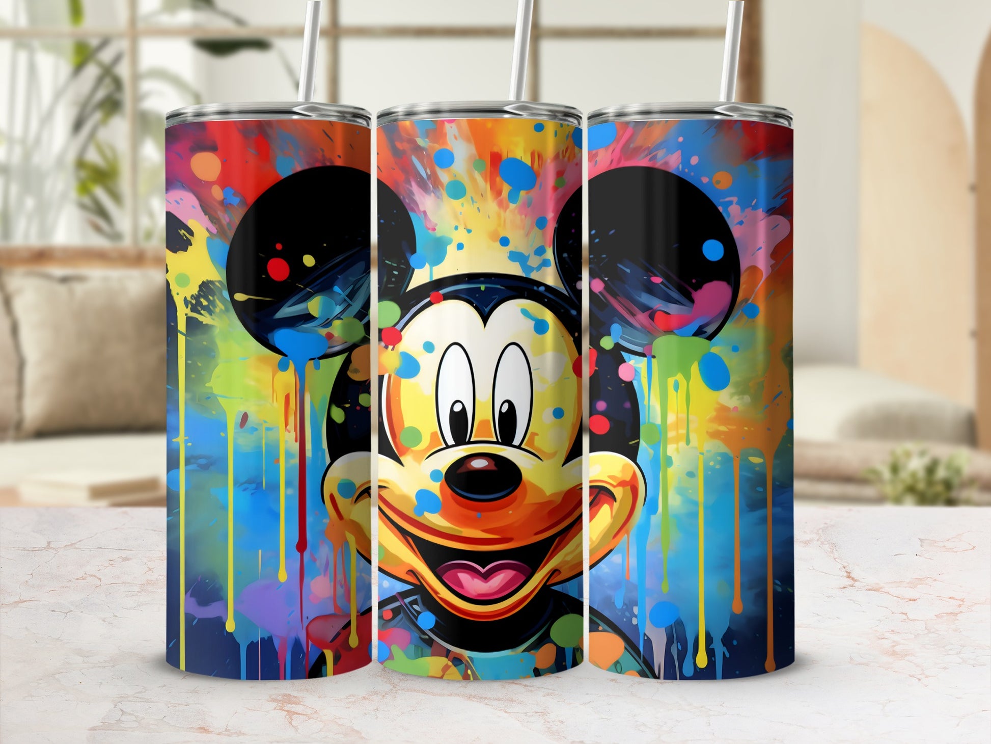 Colorful Splatter Design Mickey Mouse Tumbler