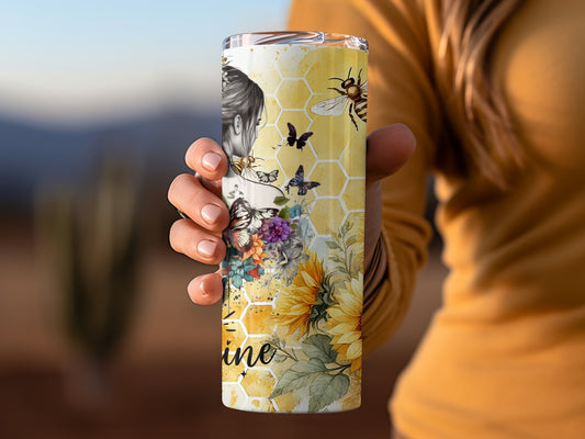 Floral Sunflower and Bee Design Insulated Tumbler