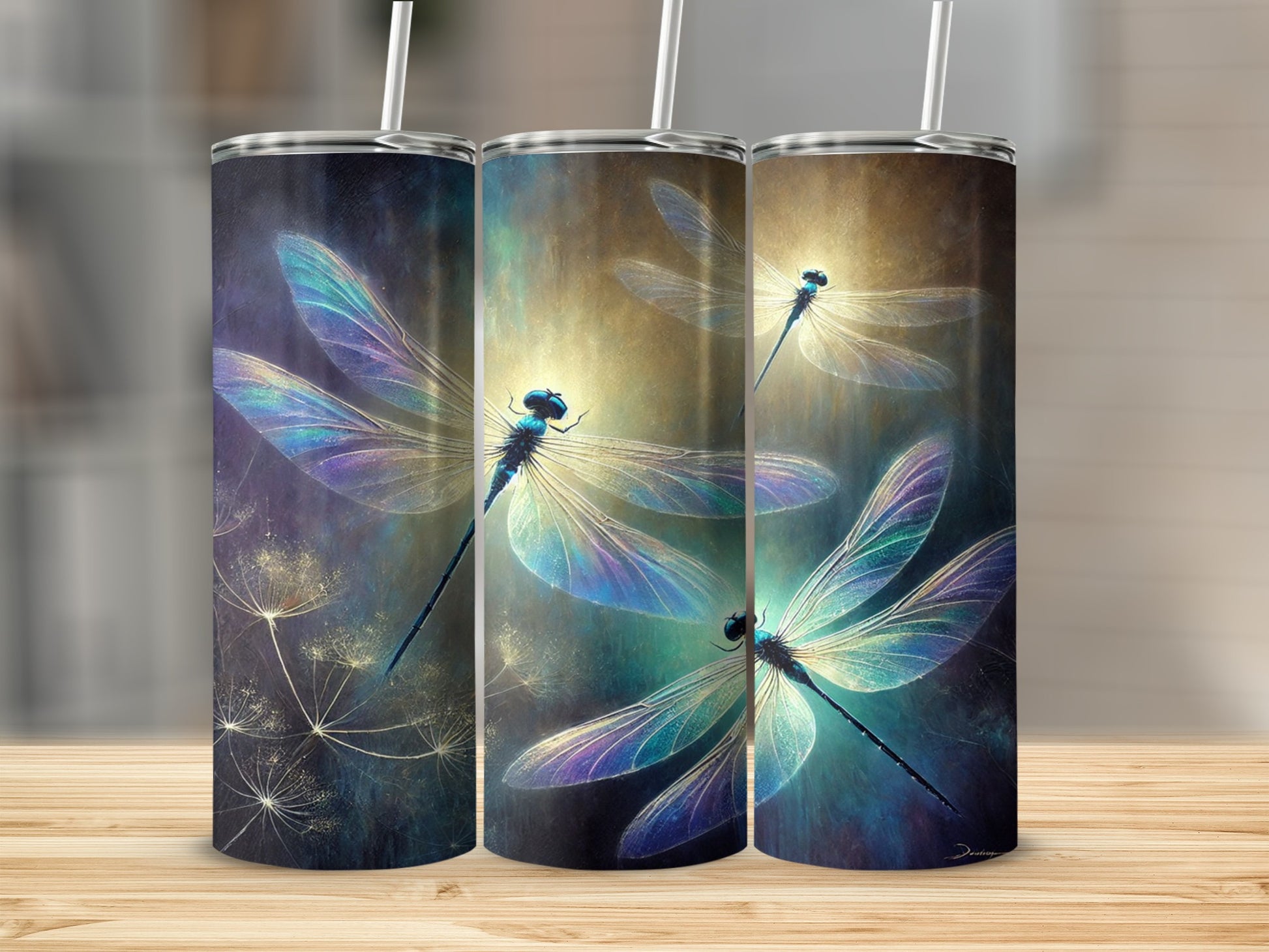 Enchanting Dragonfly Design on Travel Tumbler Cup