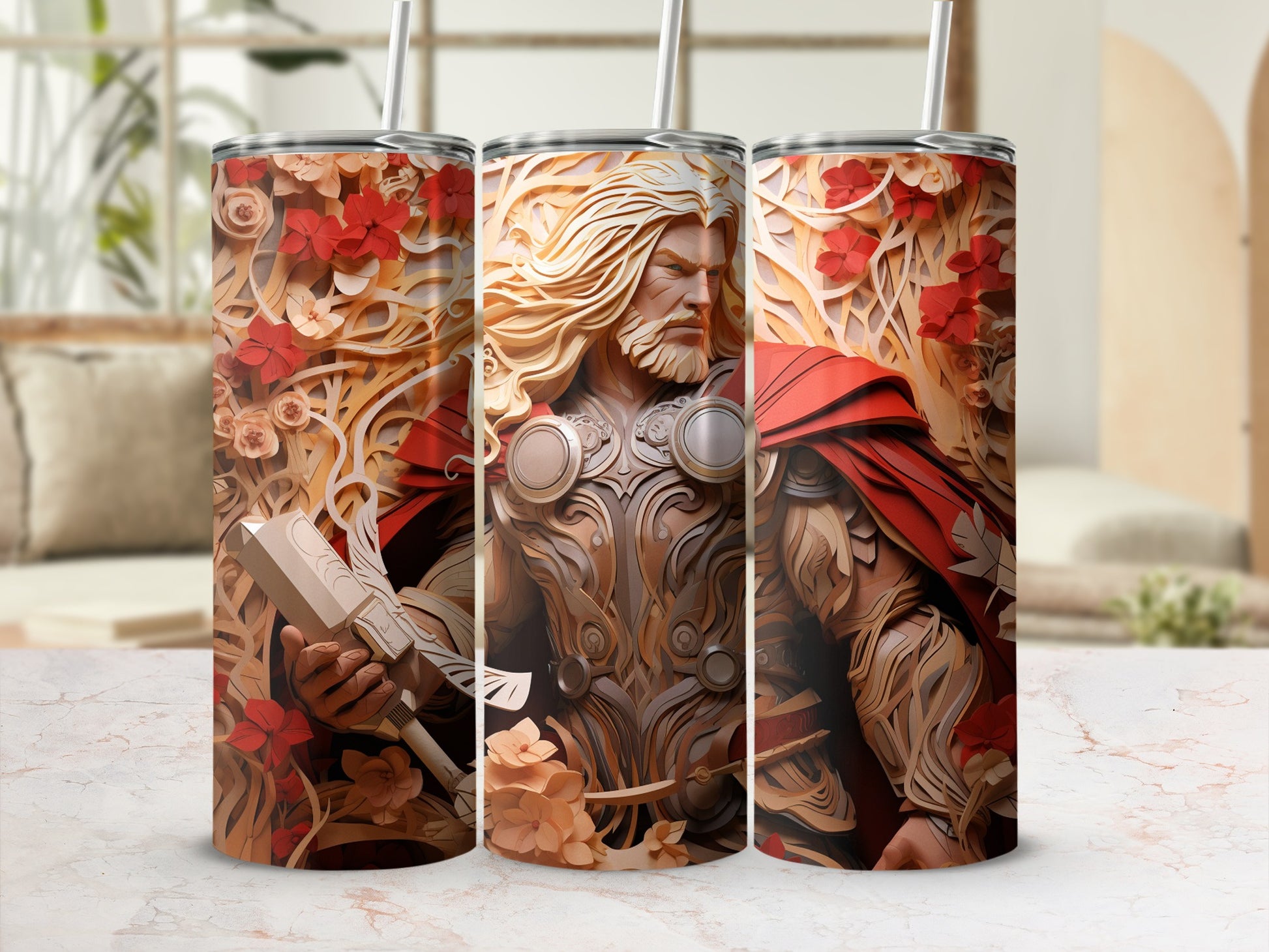 Norse God Wielding Hammer Stainless Steel Tumbler