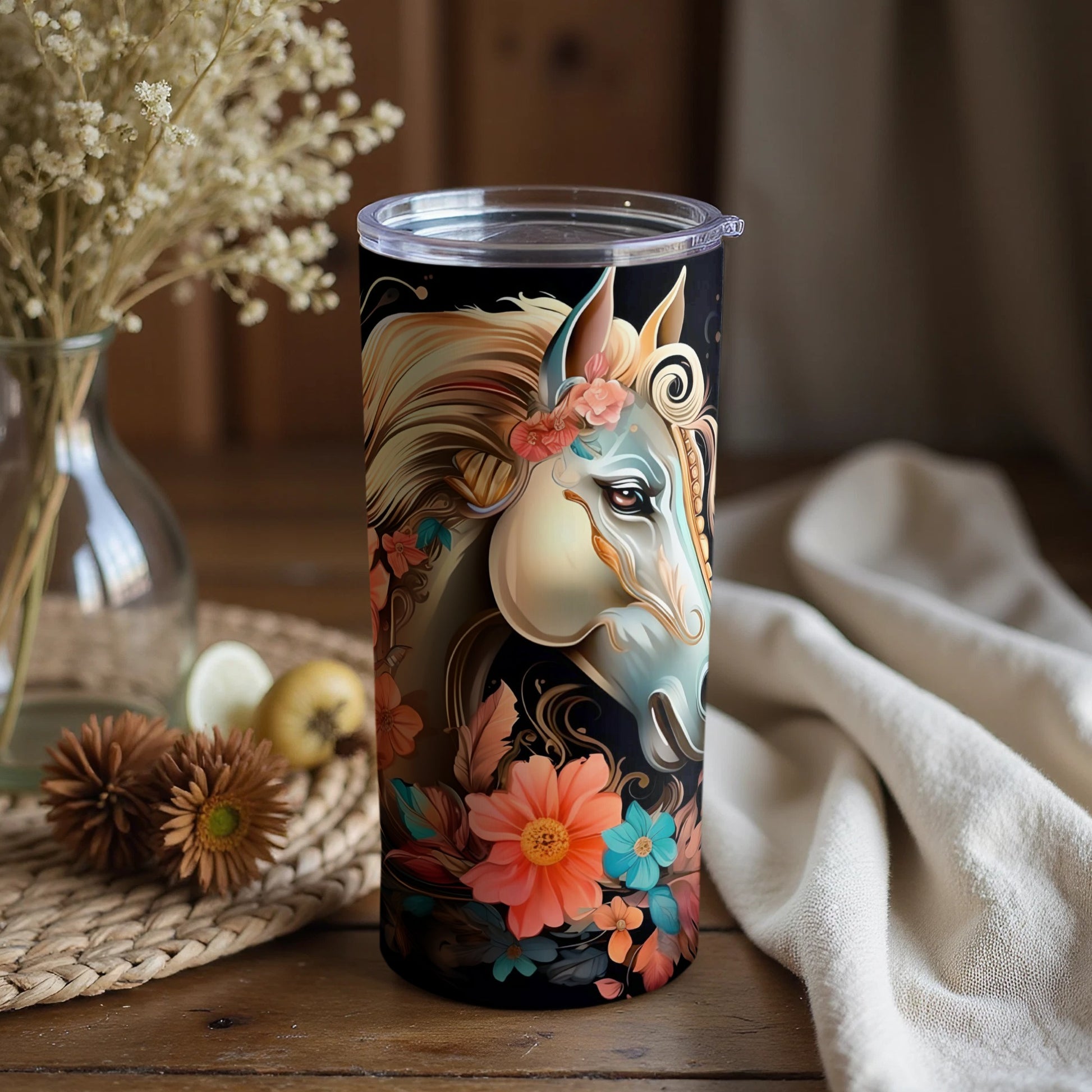 Beautiful Floral Horse Tumbler for a Unique Style