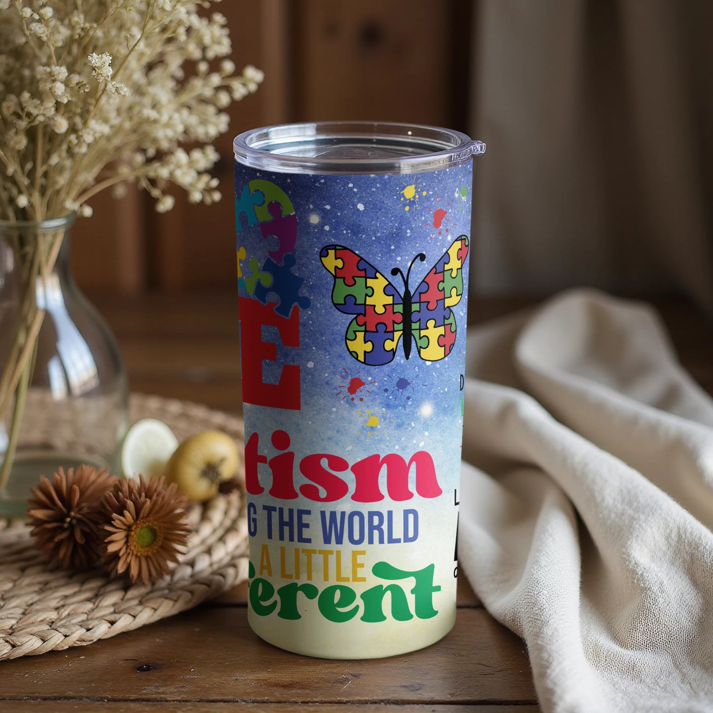 Love Autism Changing the World Butterfly Tumbler