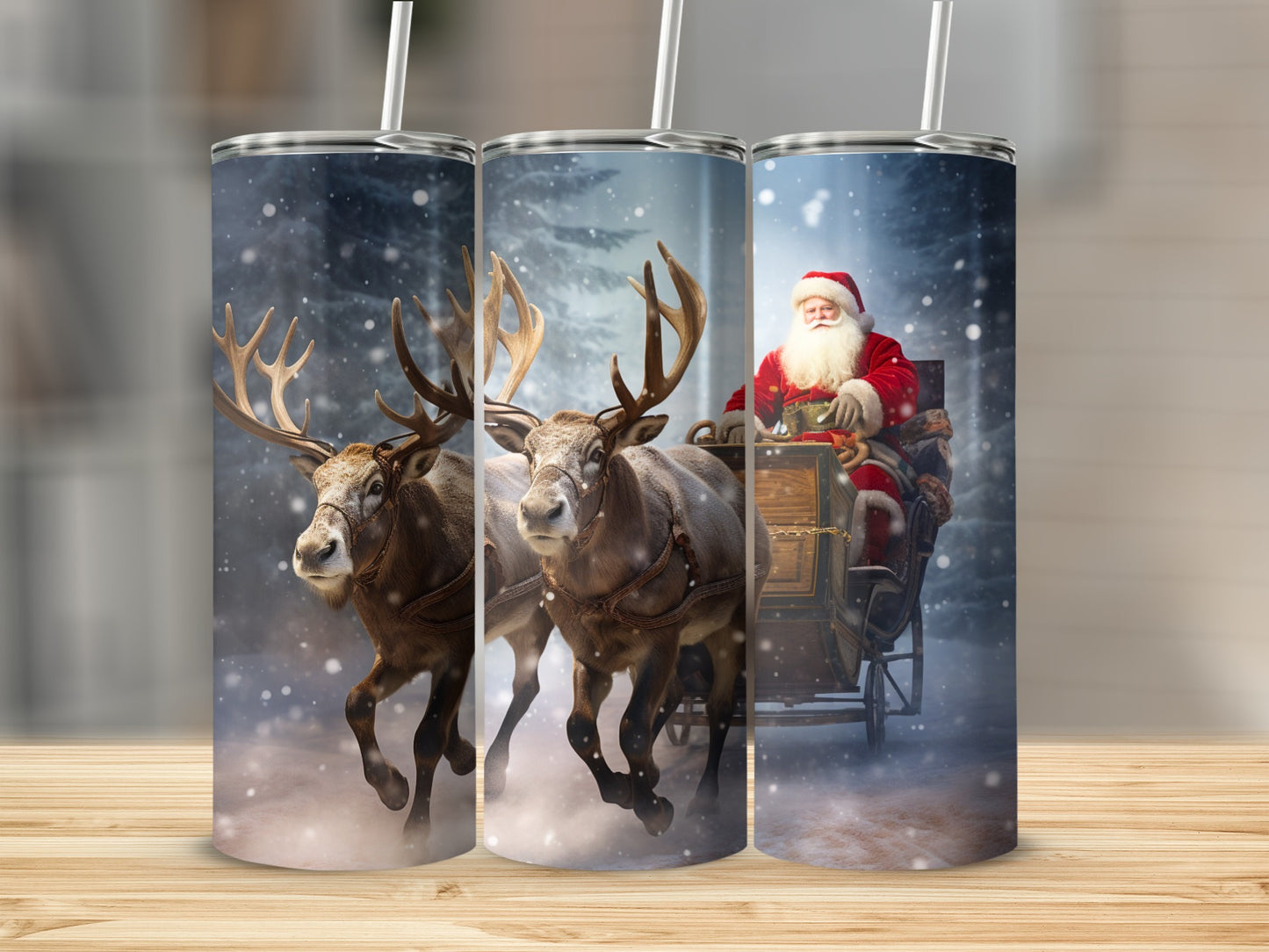 Santa Sleigh Ride with Reindeer Christmas tumbler