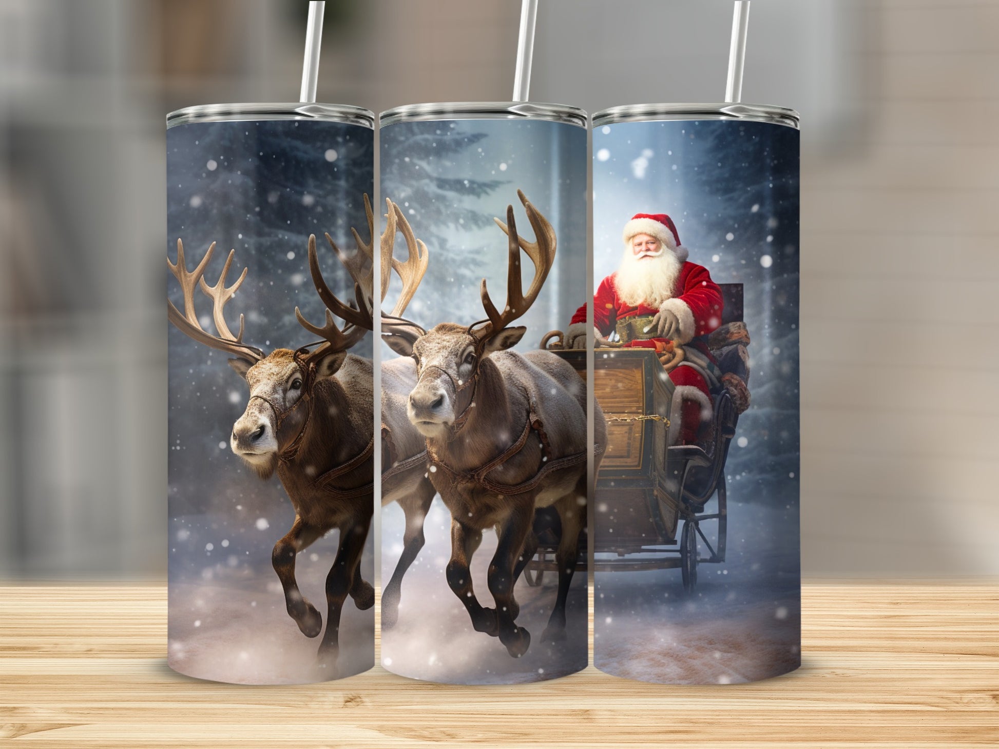 Santa Sleigh Ride with Reindeer Christmas tumbler