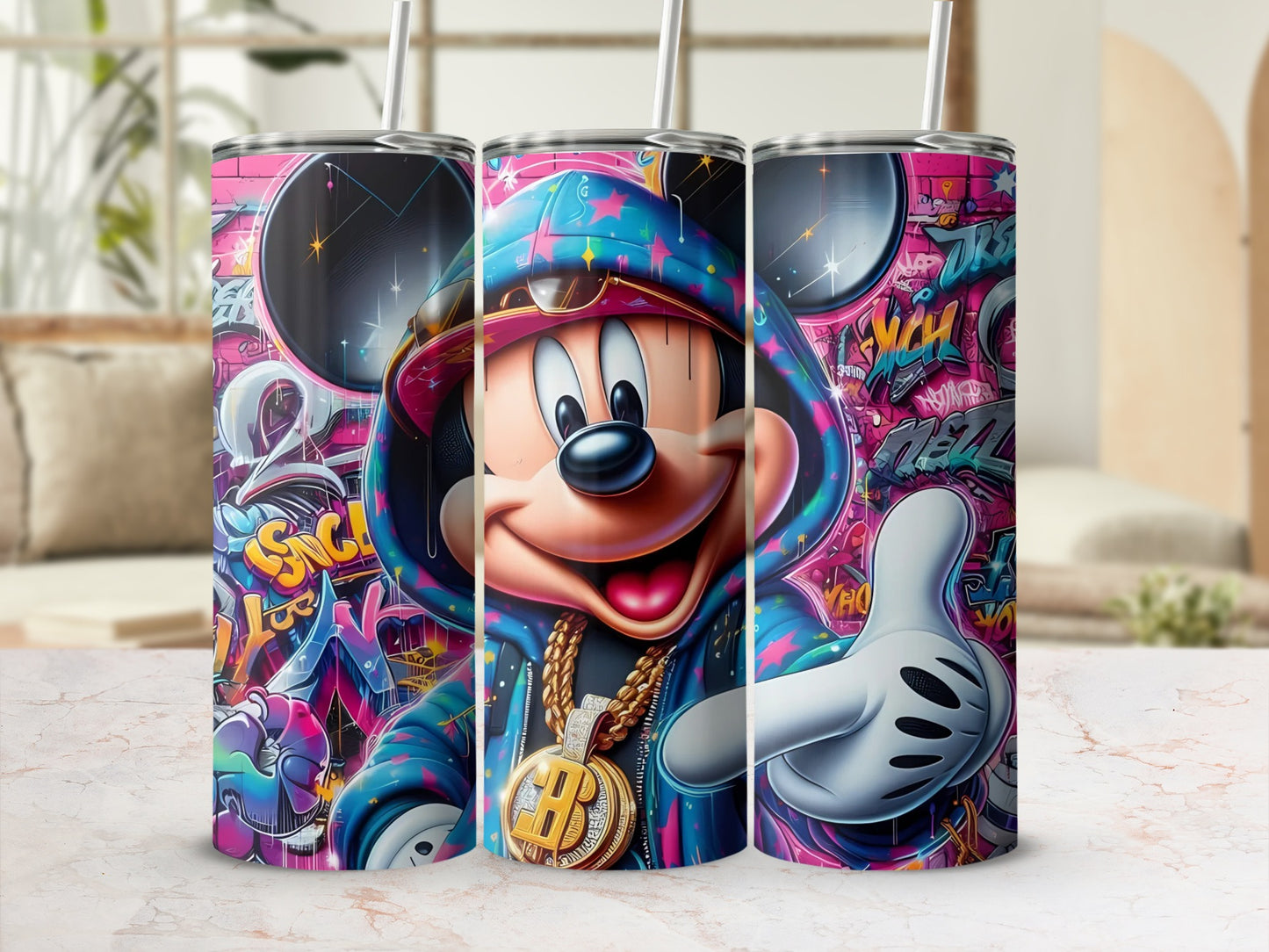 Vibrant Graffiti Style Mickey Mouse Tumbler Cup Design