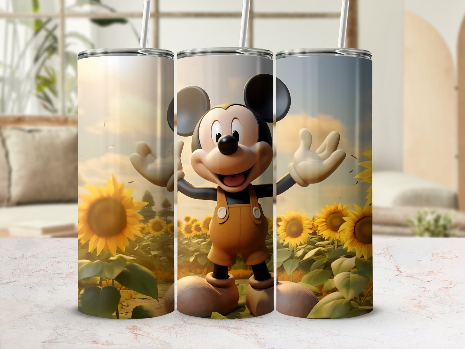 Mickey Mouse with Sunflowers Tumbler Design