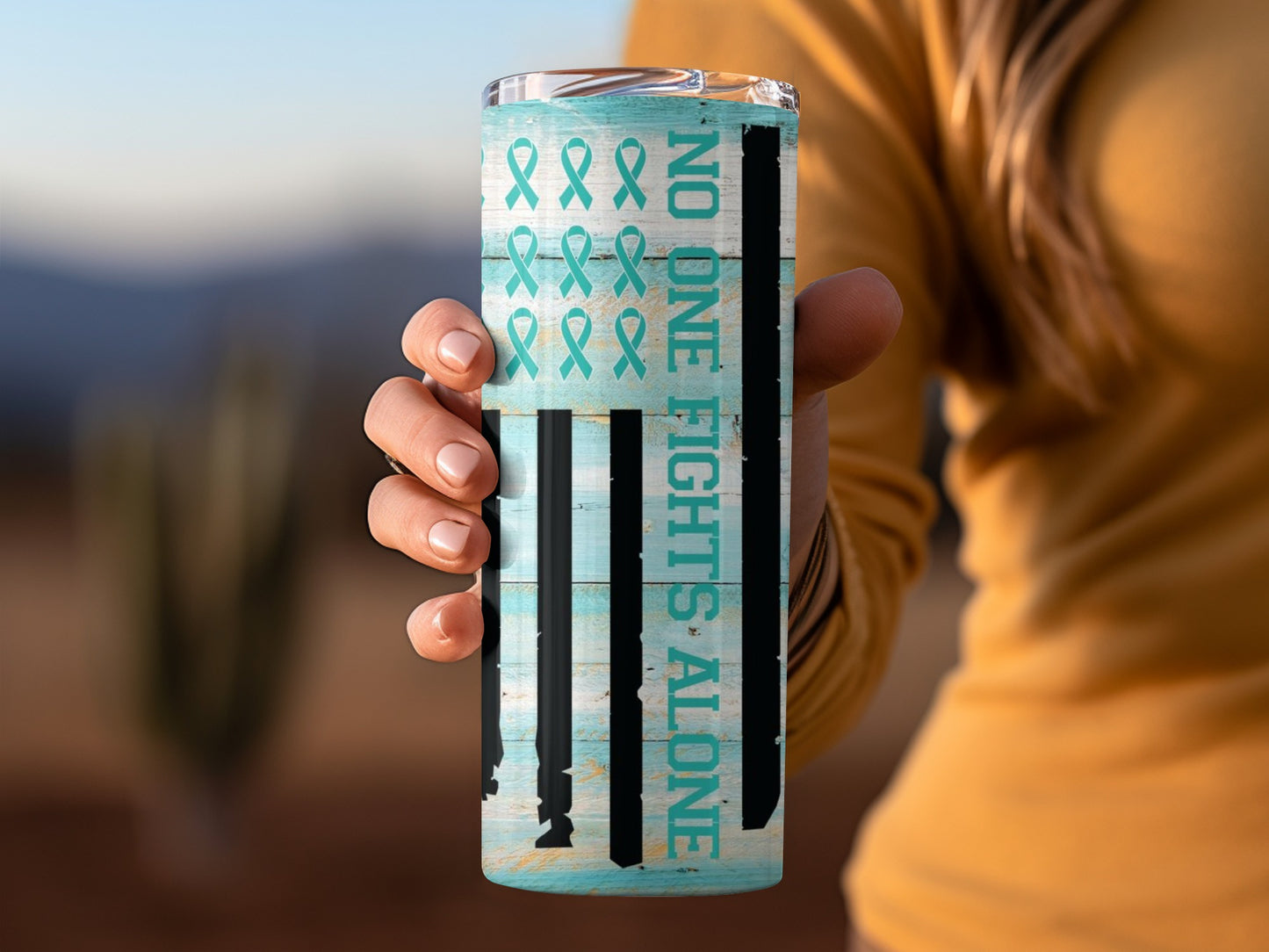 No One Fights Alone Awareness Ribbon Tumbler