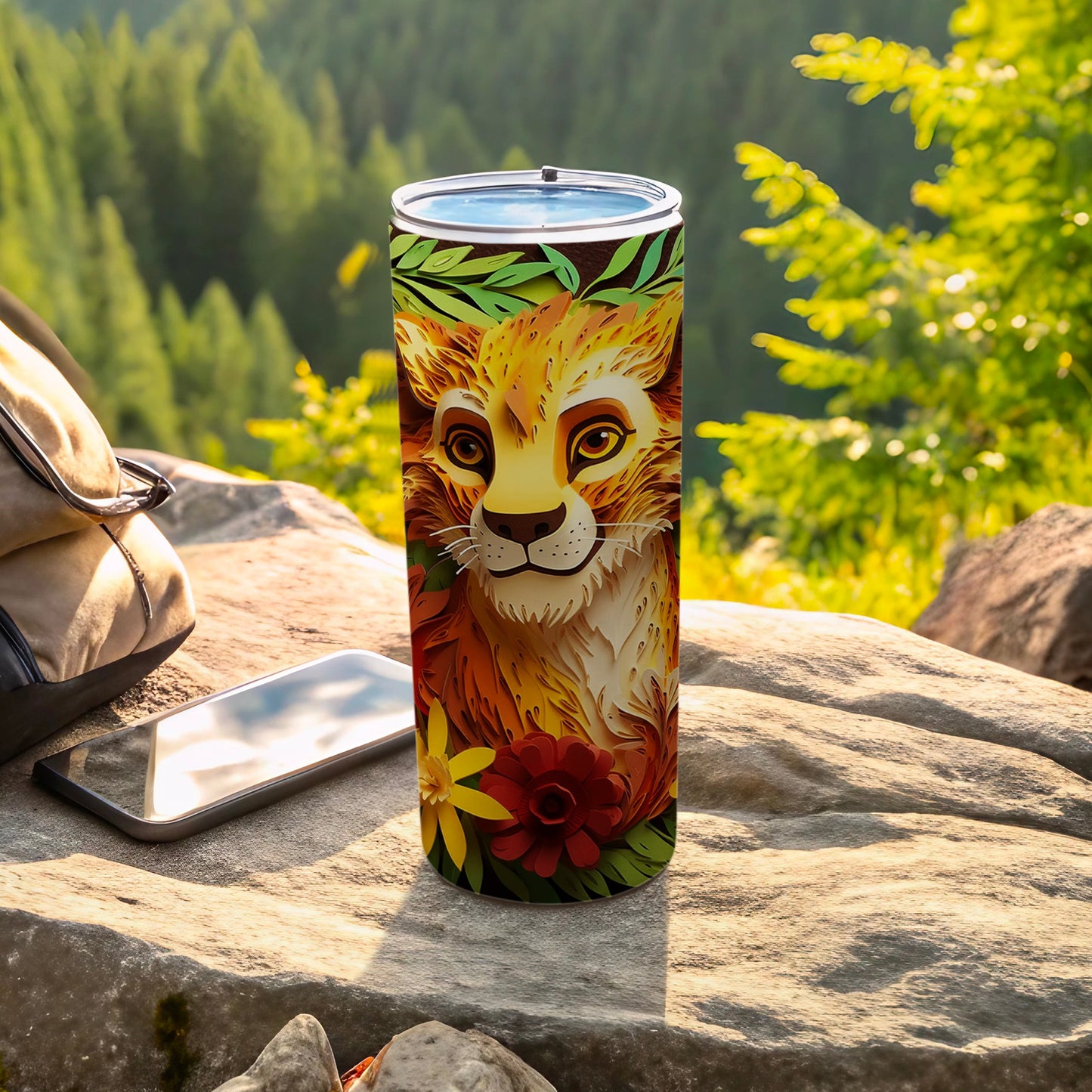 Colorful Lion Illustration Travel Tumbler Cup