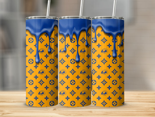Blue Drip Style Design with Rams Pattern Custom Tumblers
