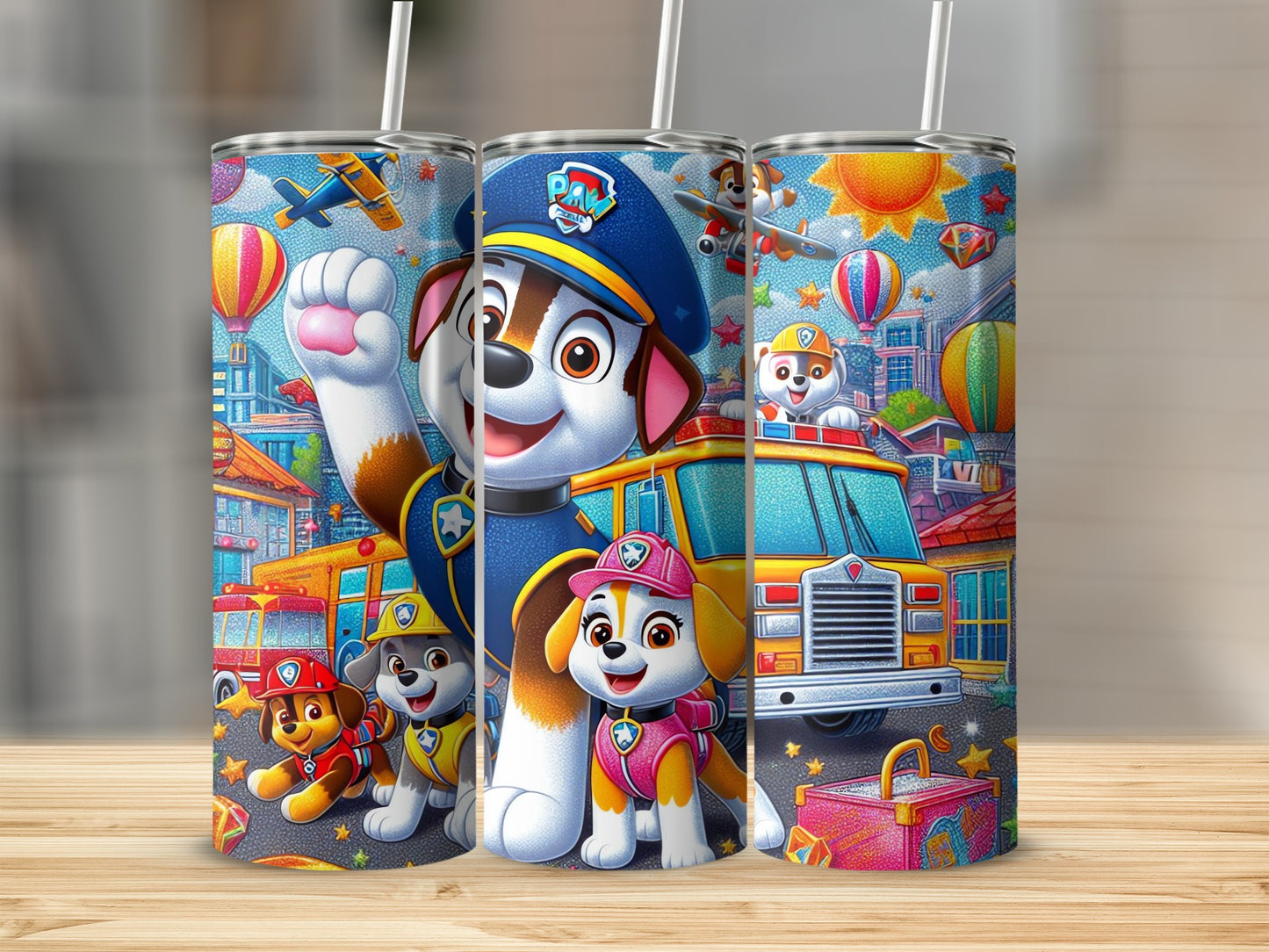 Colorful Cartoon Characters Tumbler With Straws