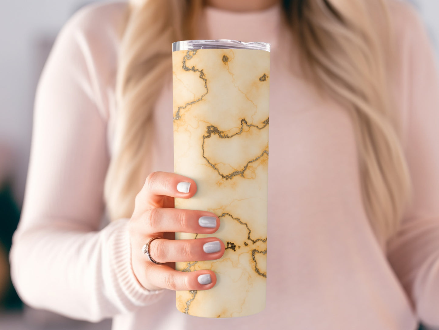 Elegant Amber Marble Pattern Fused With Gold Veins Tumblers