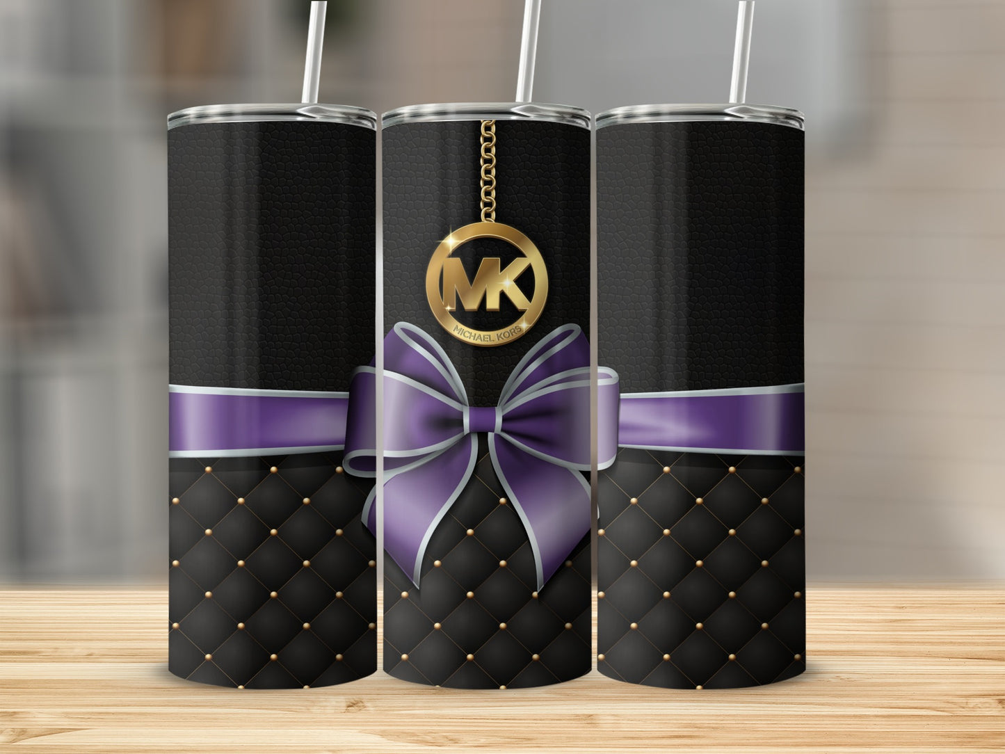 Black and Purple Design Tumbler with Decorative Bow