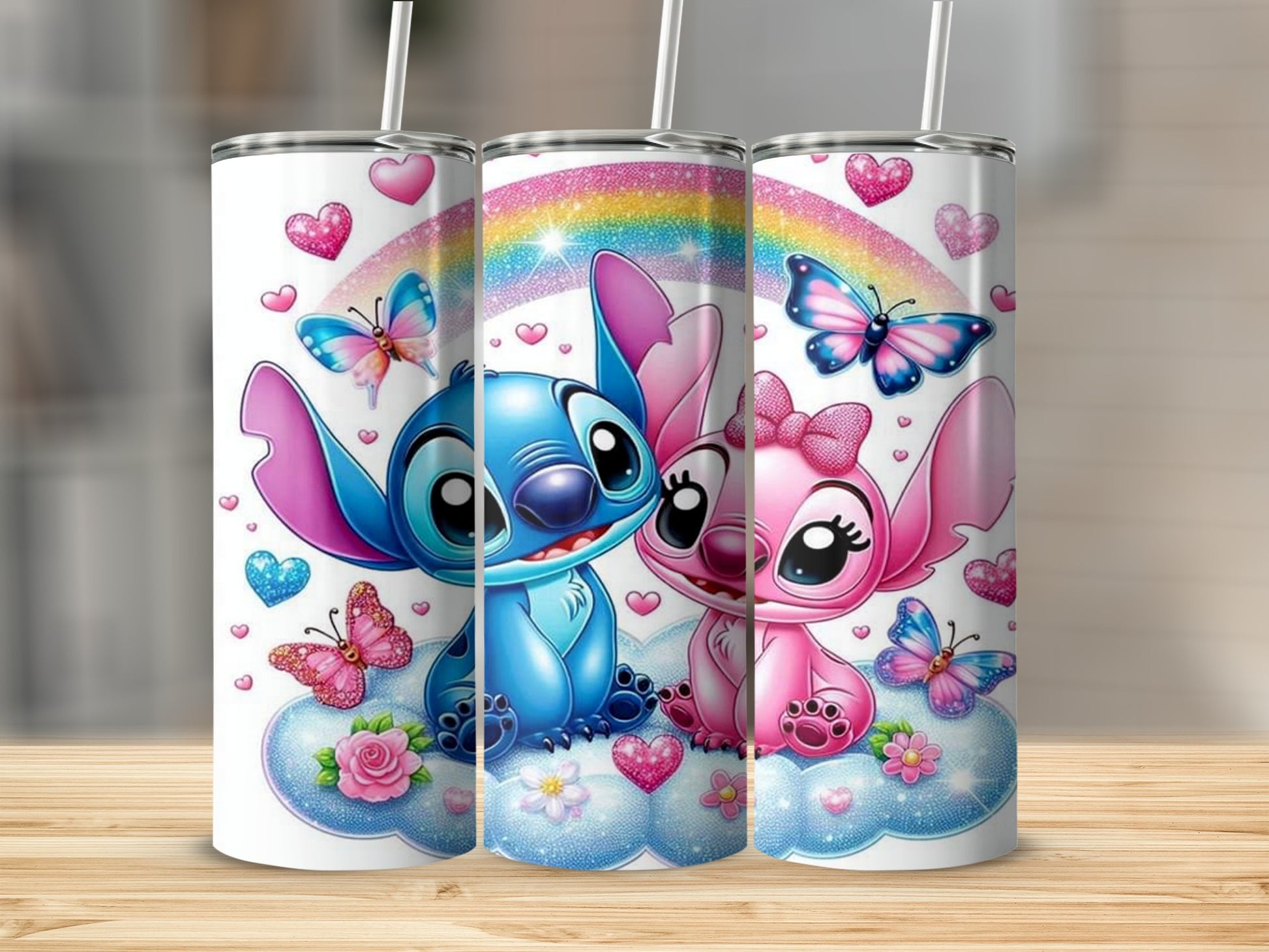Cute Cartoon Characters with Rainbow Hearts Tumbler