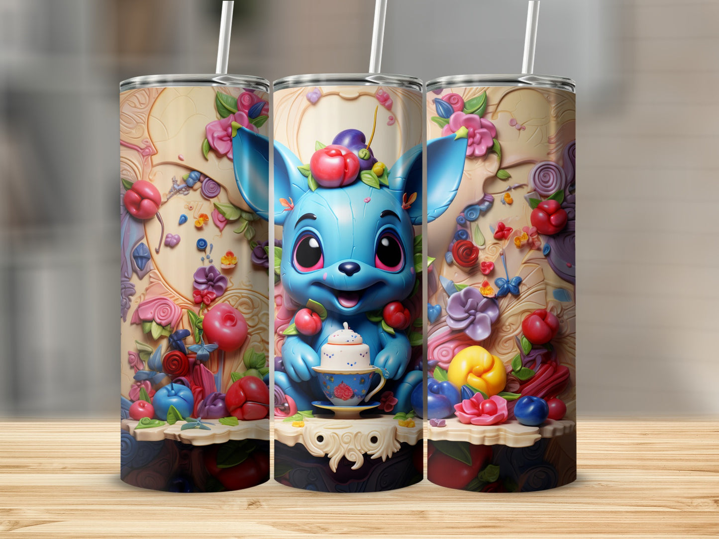 Cute Colorful Blue Character and Sweet Treat Tumbler