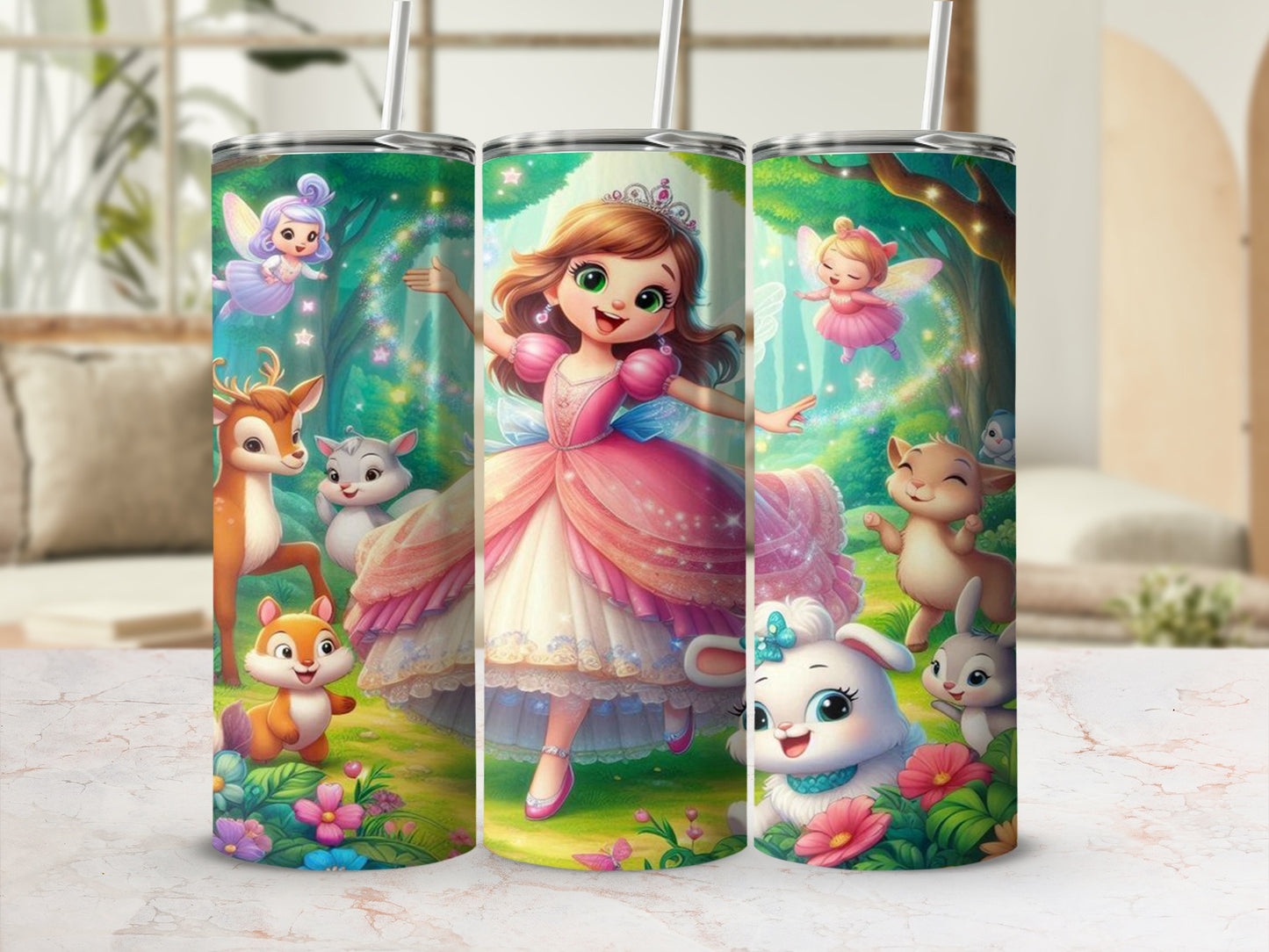 Fairy Tale Princess and Forest Animals Tumbler Cup