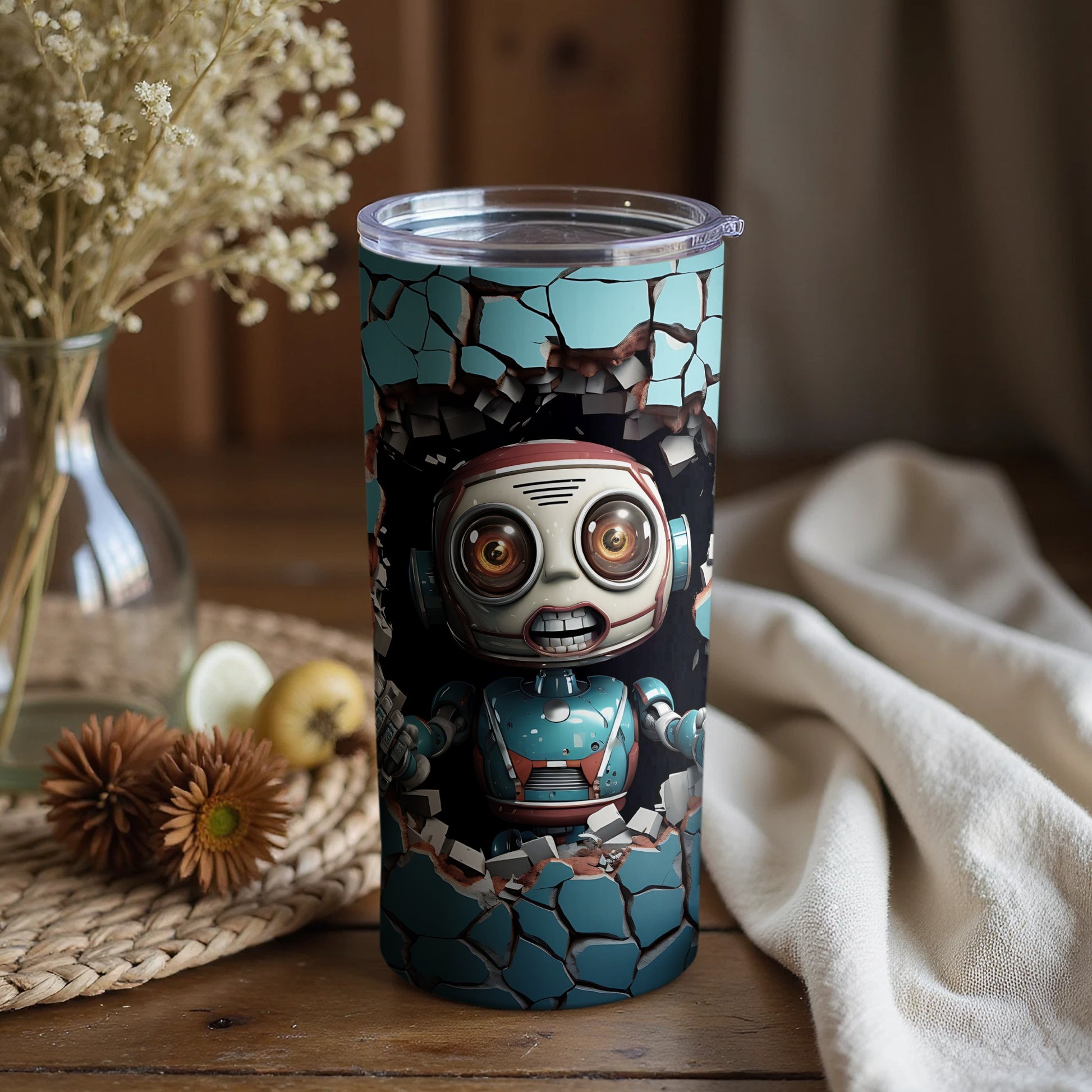 Vintage Robot Design Insulated Tumbler for Hot and Cold
