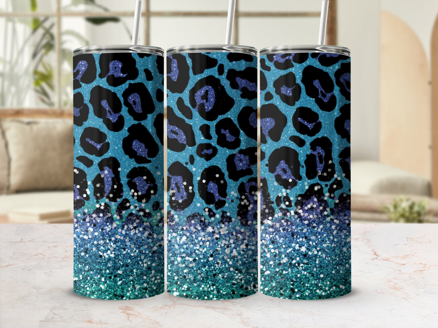 Sparkling Blue Leopard Print Tumbler for Stylish Hydration