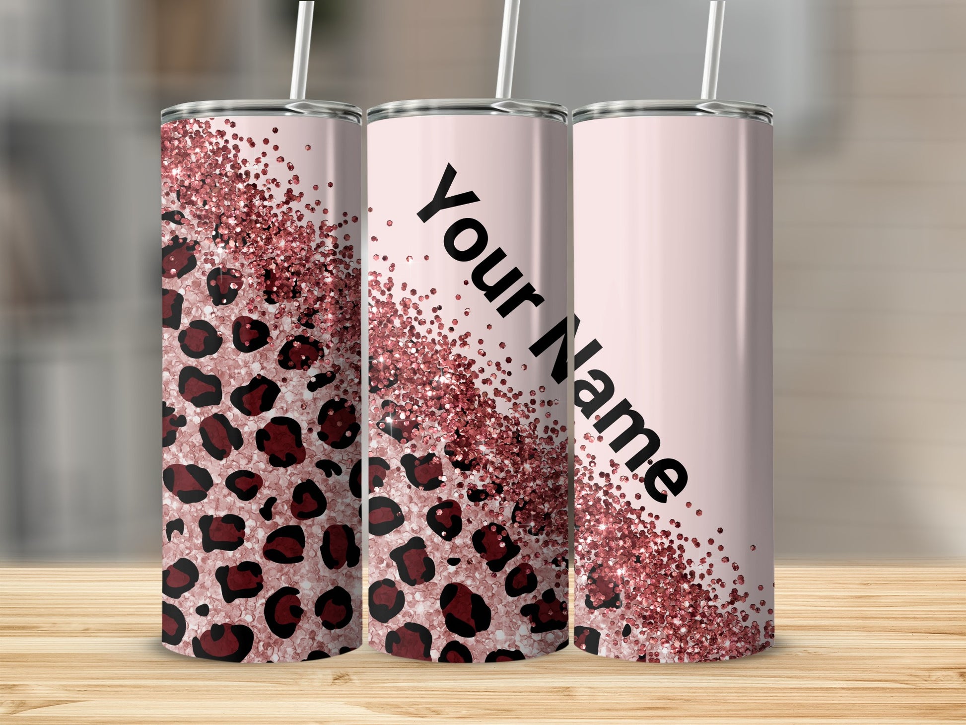 Personalized Glitter Leopard Print Tumbler Custom Name
