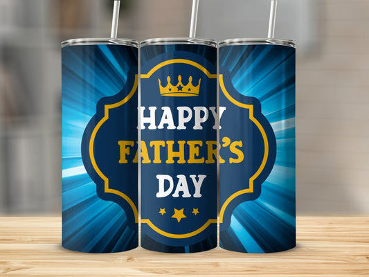 Happy Father's Day Blue Tumbler with Crown Design