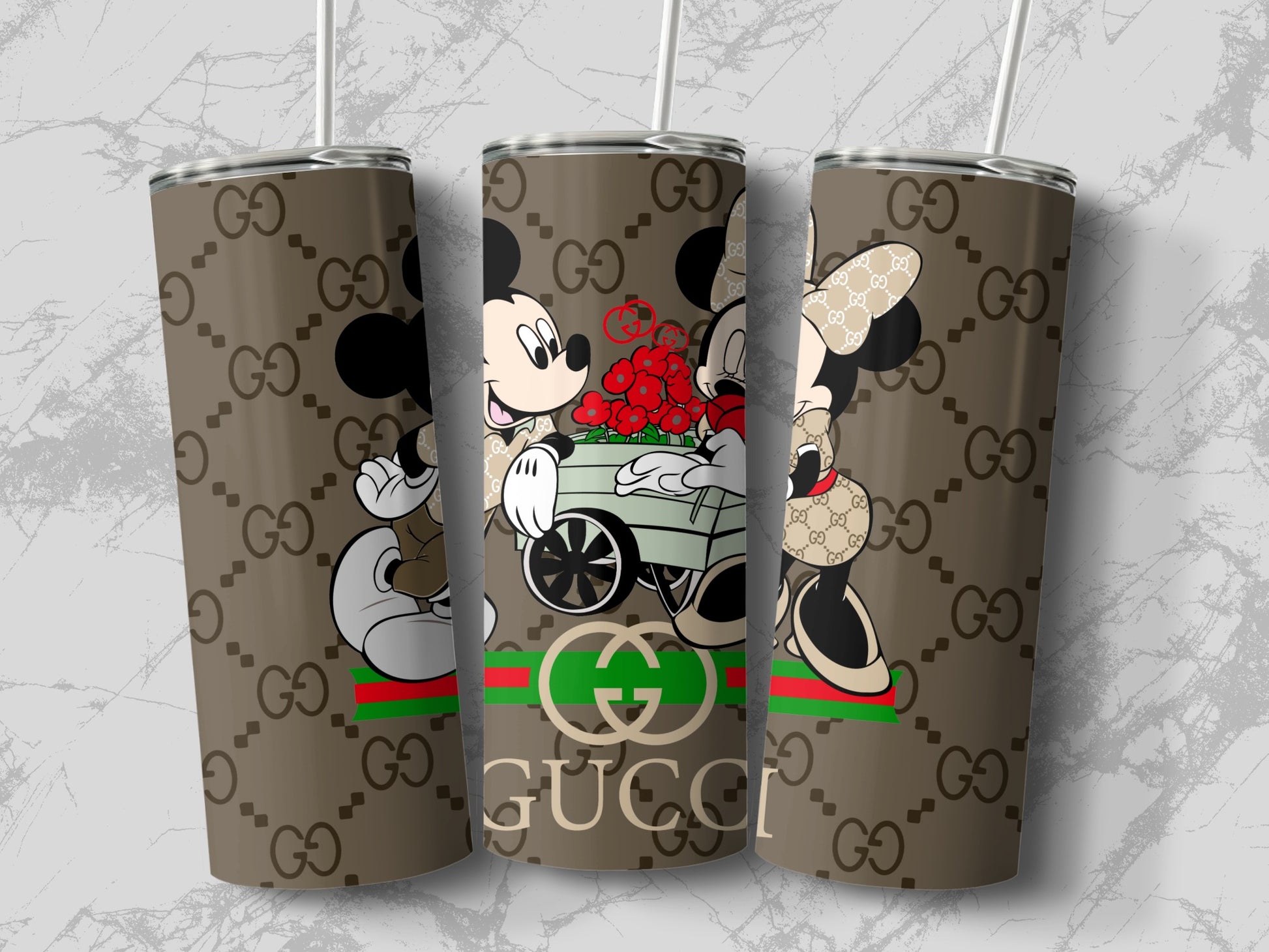 Gucci Patterned Mickey and Minnie Mouse Tumbler