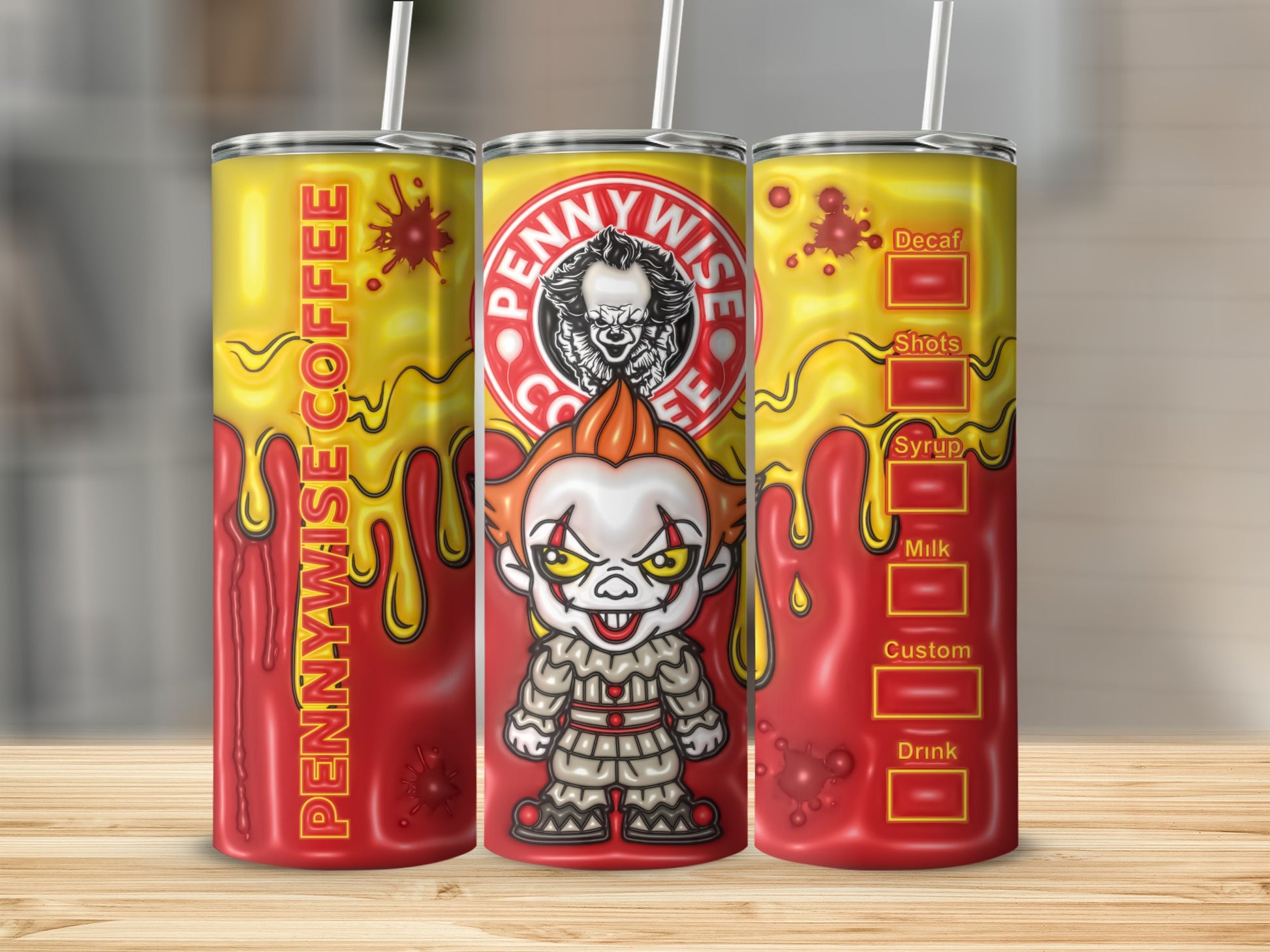 Pennywise Coffee Customizable Tumbler for Horror Fans