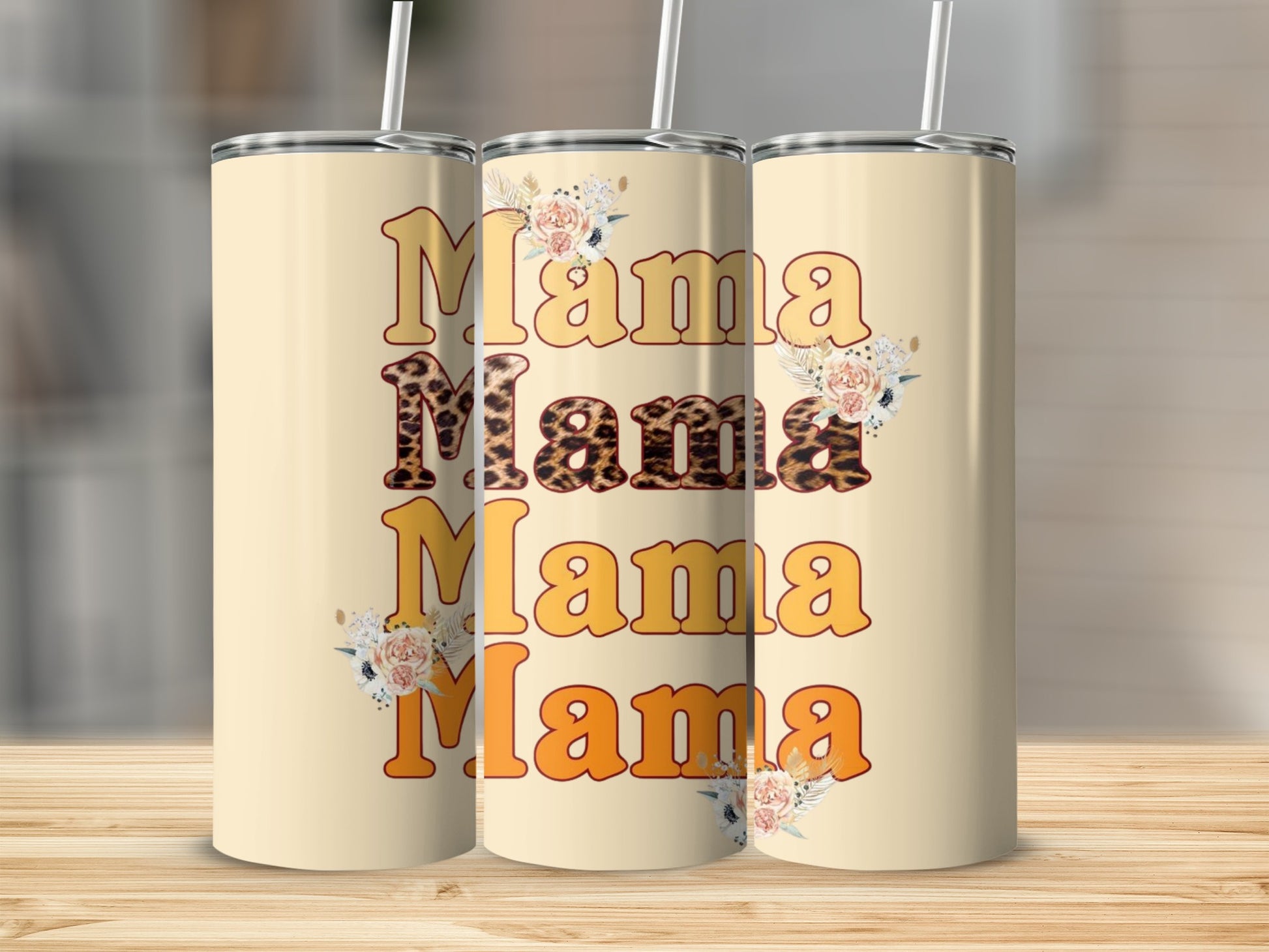 Mama Mama Mama Floral Leopard Print Tumbler