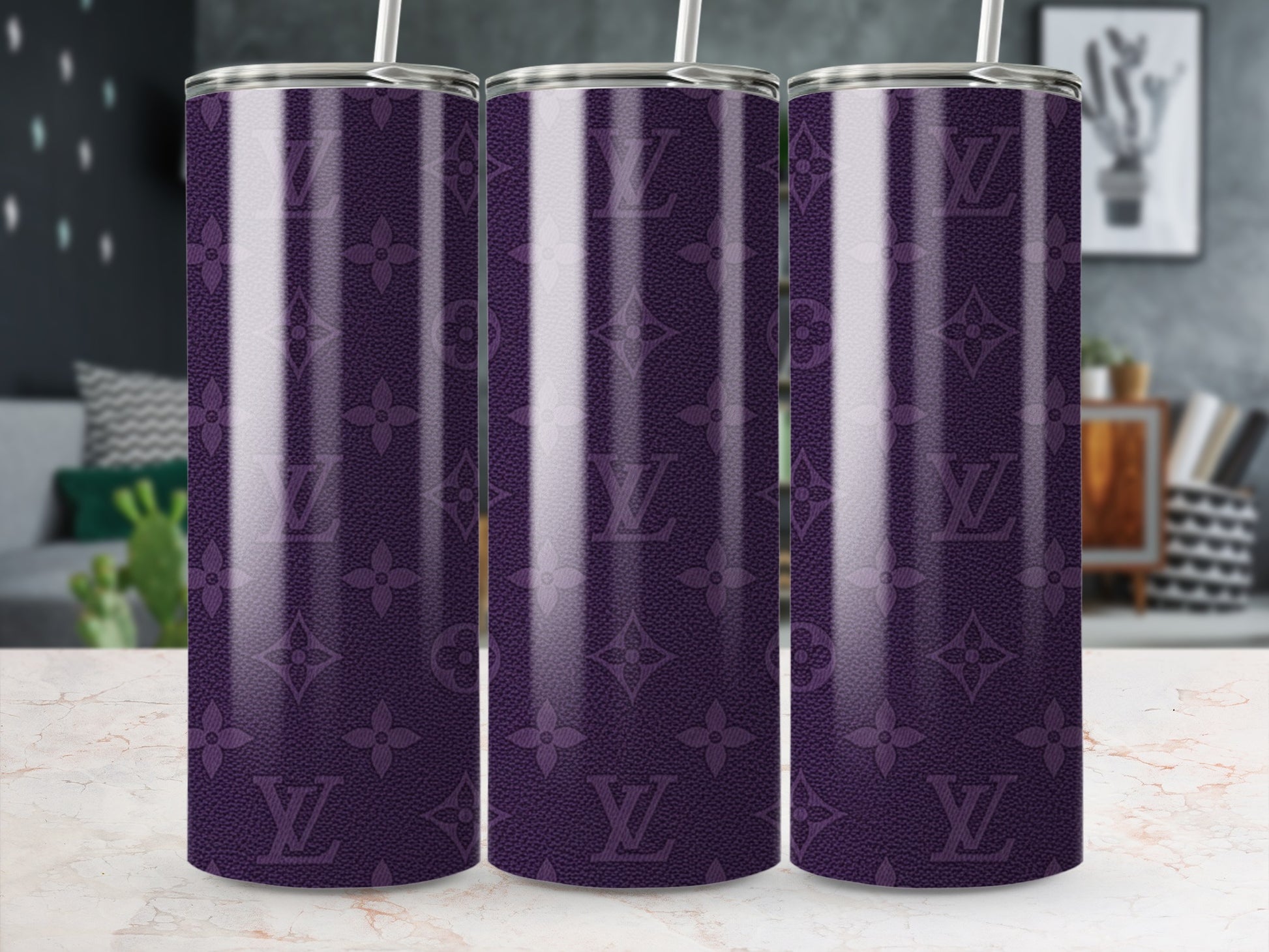 Stylish Purple Patterned Insulated Drinkware Tumblers