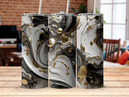 Black White Gold Abstract Fluid Art Tumbler product type