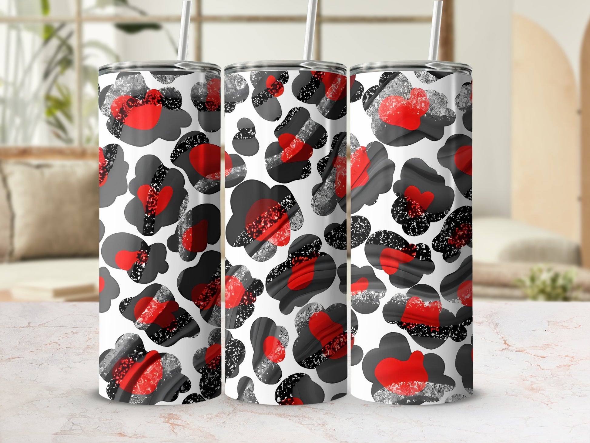 Abstract Red and Black Cloud Pattern Insulated Tumbler