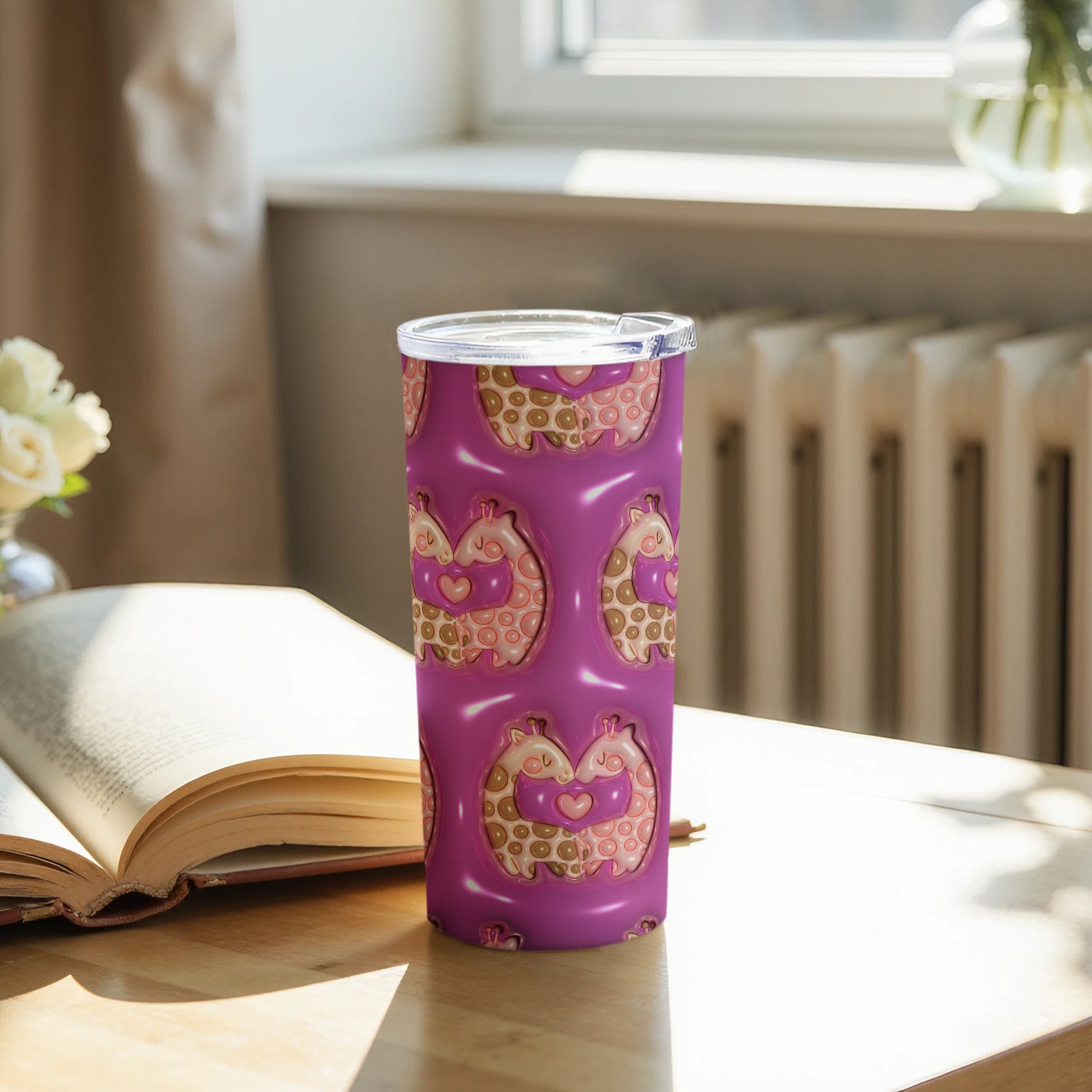 Owl Patterned Purple Tumbler for Beverage Storage