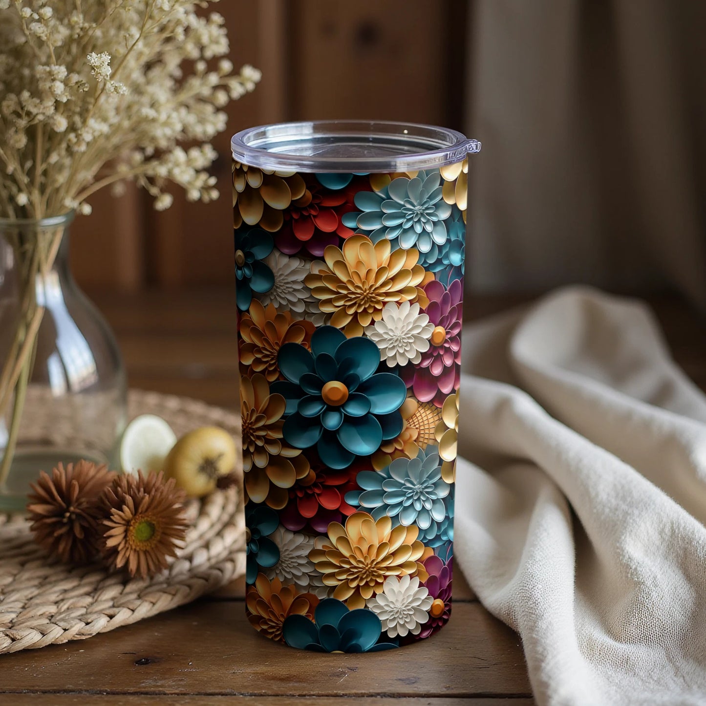 Colorful Floral Pattern Insulated Tumbler Cup