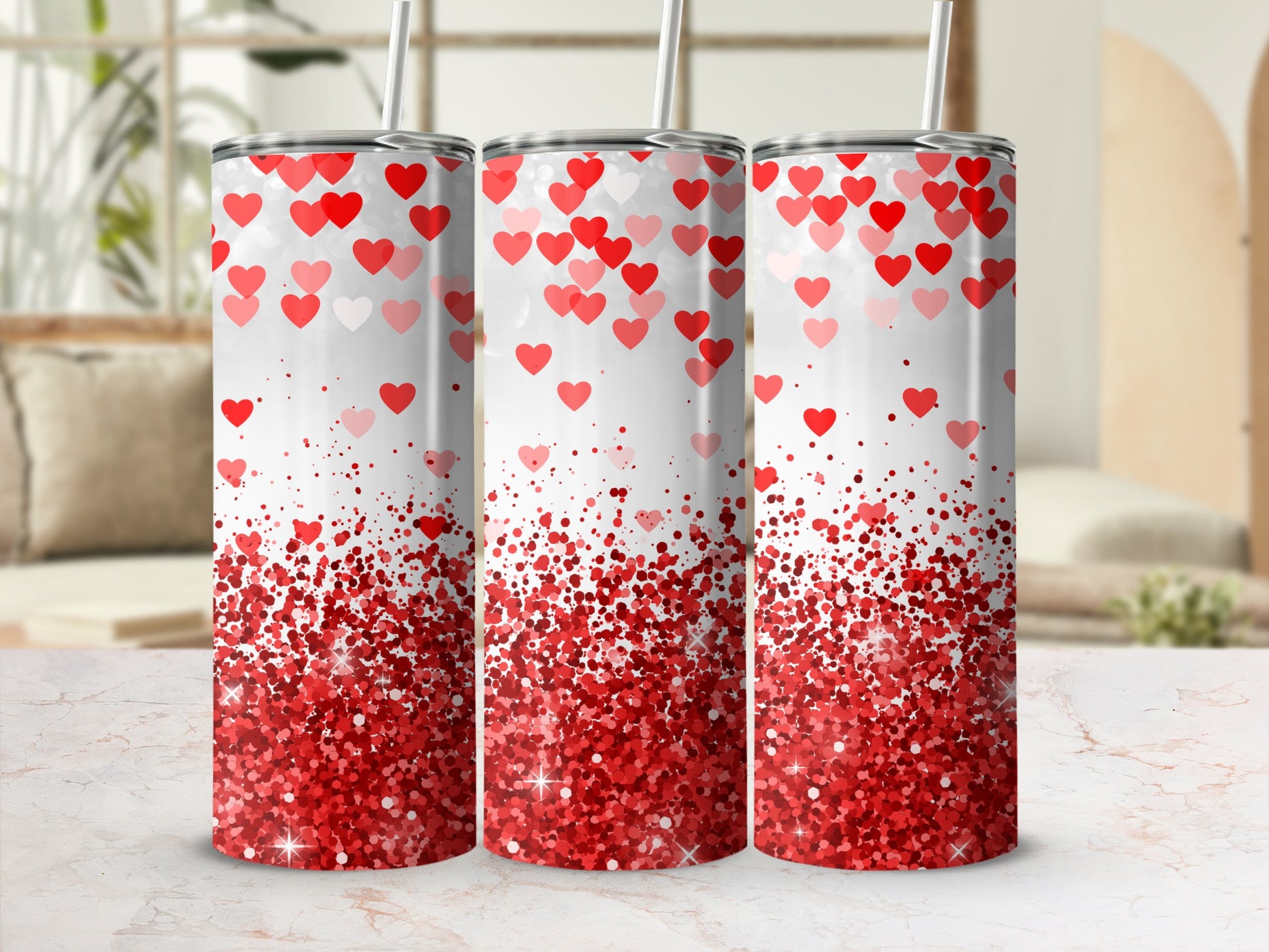 Falling Red Hearts Glitter Design Tumbler product type