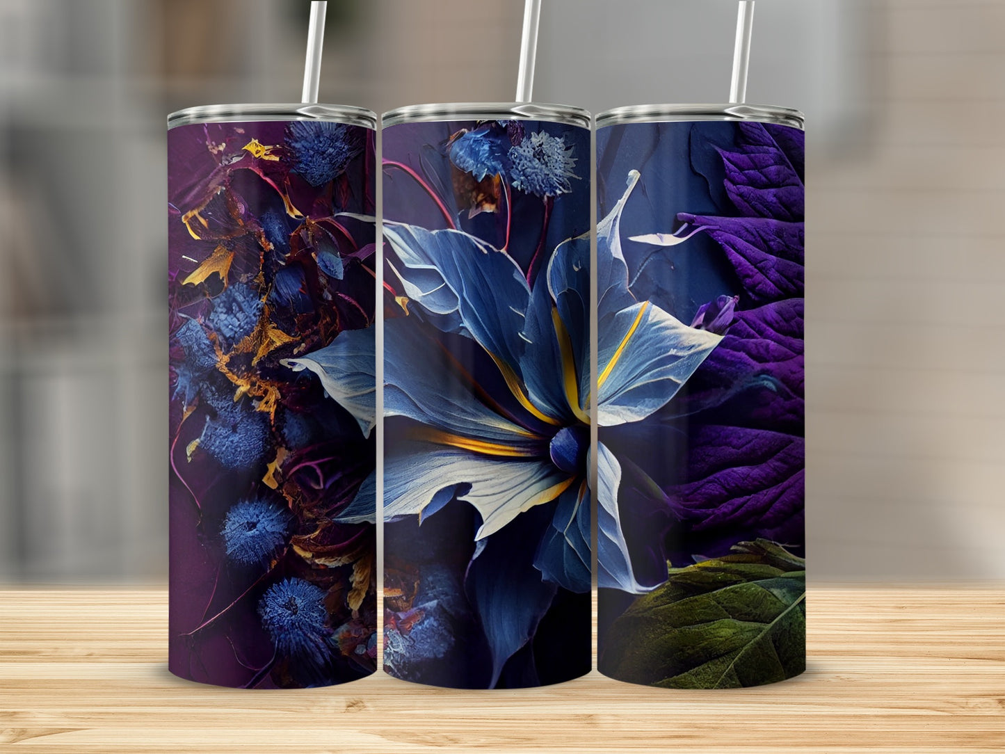 Vibrant Blue Flower Design Insulated Tumbler Cup