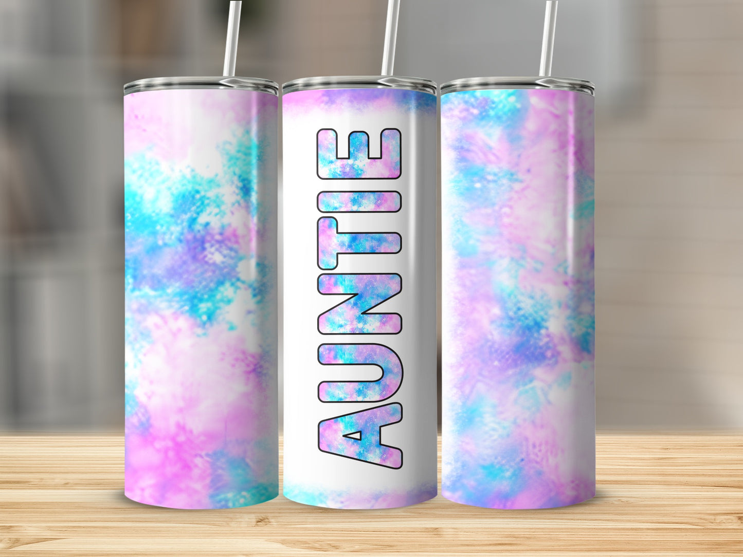 Auntie Pink Purple Blue Tie Dye Tumbler product type