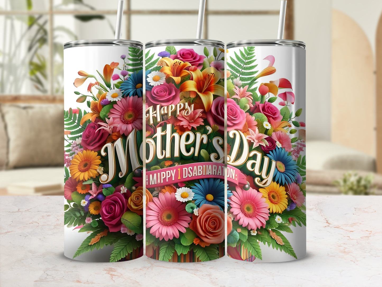 Happy Mother's Day Colorful Floral Tumbler Cup