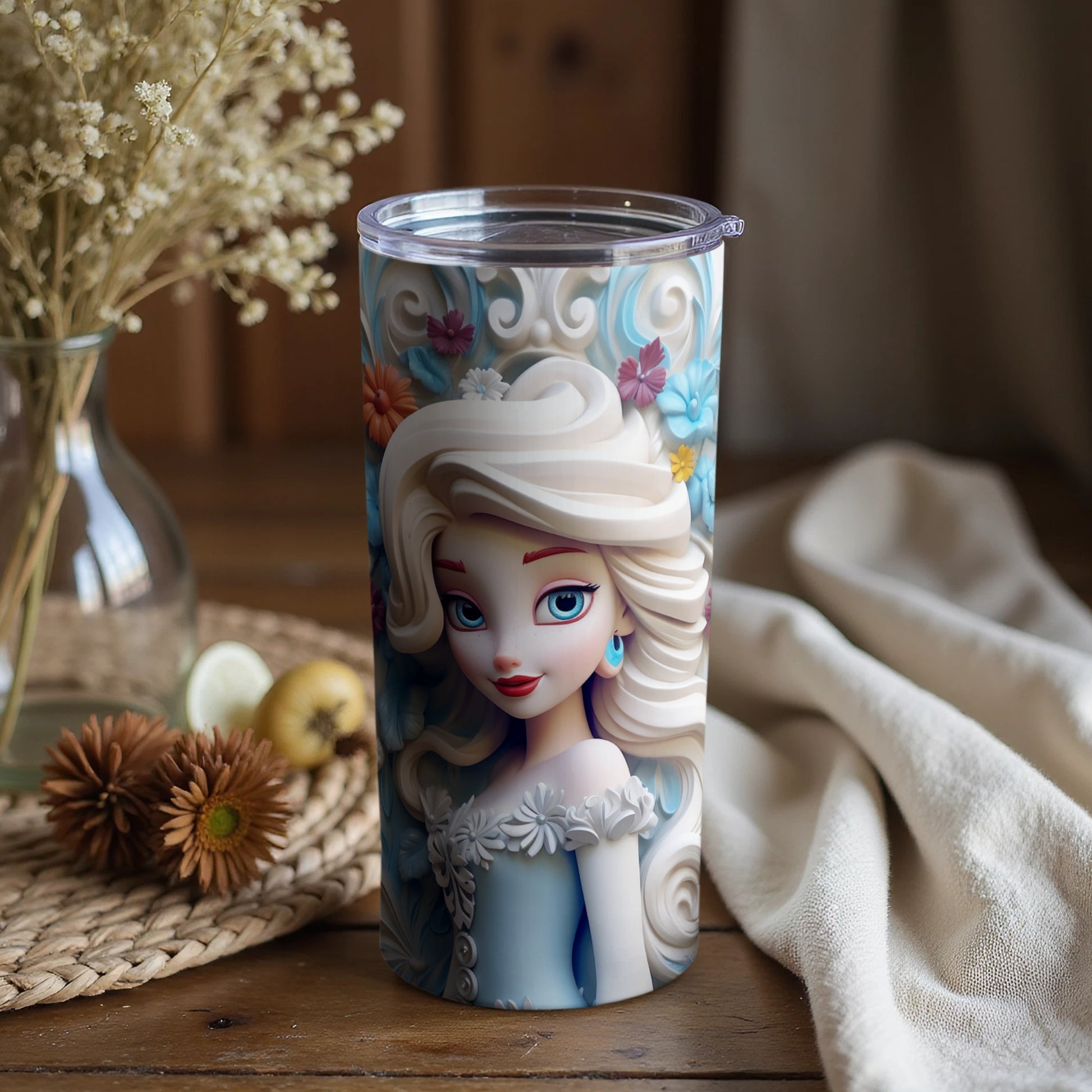 Elegant Floral Princess Design Insulated Tumbler