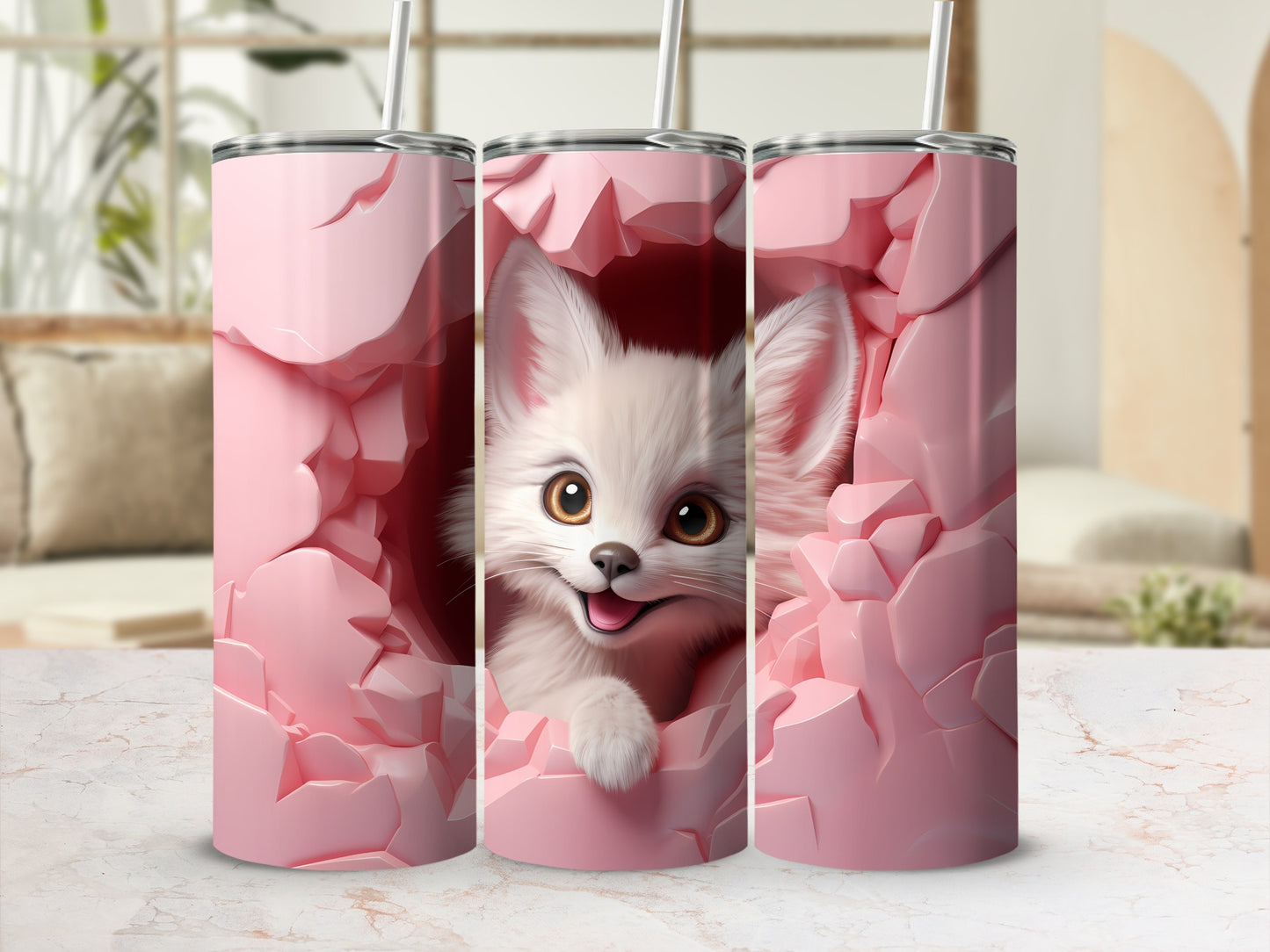 Cute White Puppy with Pink Background Tumbler