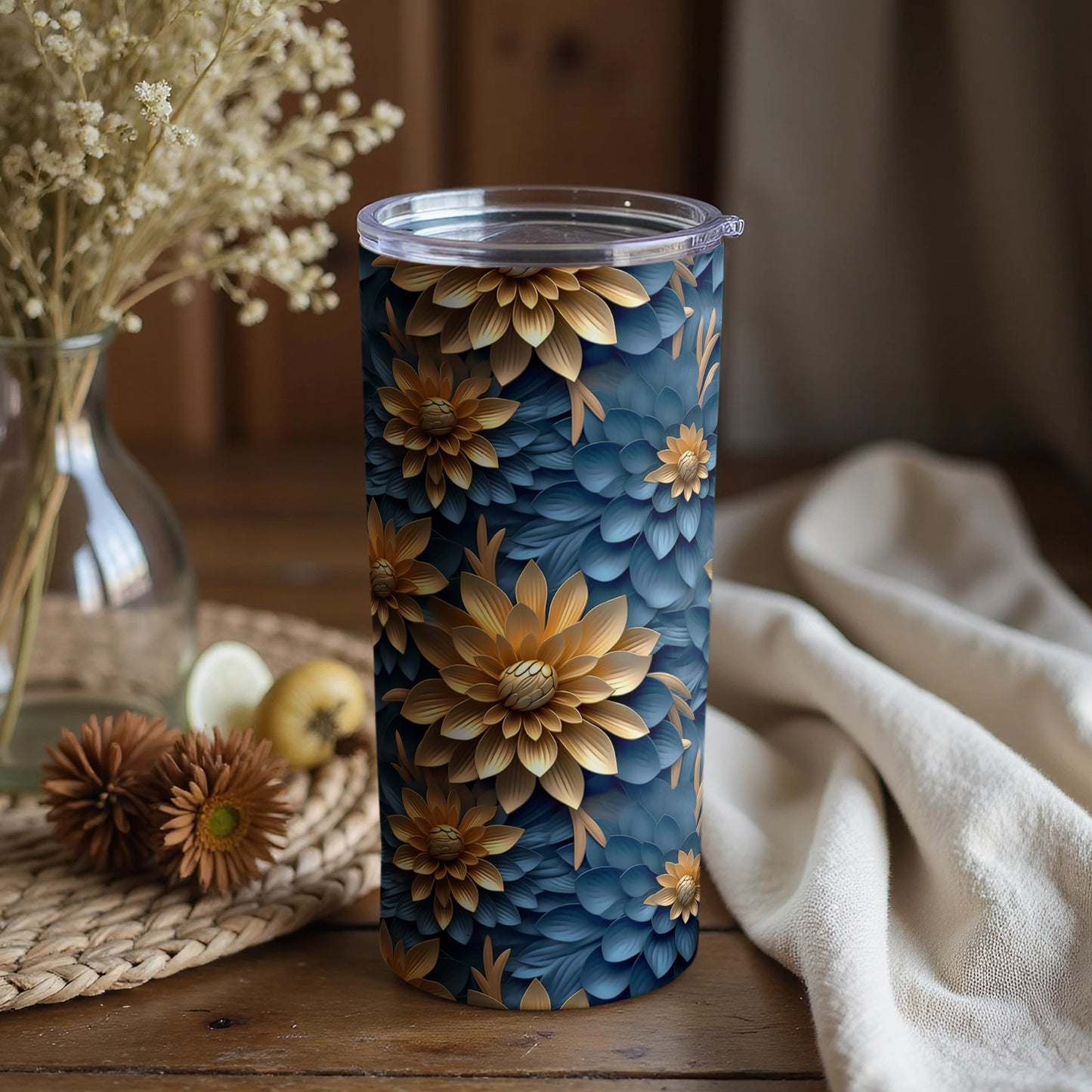 Elegant Floral Patterned Insulated Tumbler Cup