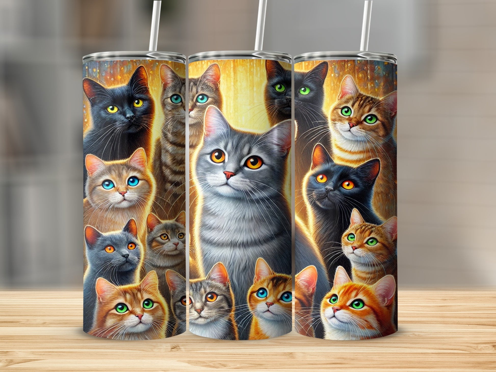 Colorful Cat-Themed Insulated Beverage Tumbler Product
