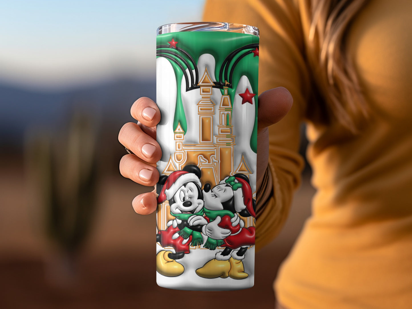 Festive Disney Castle Tumbler with Mickey and Minnie