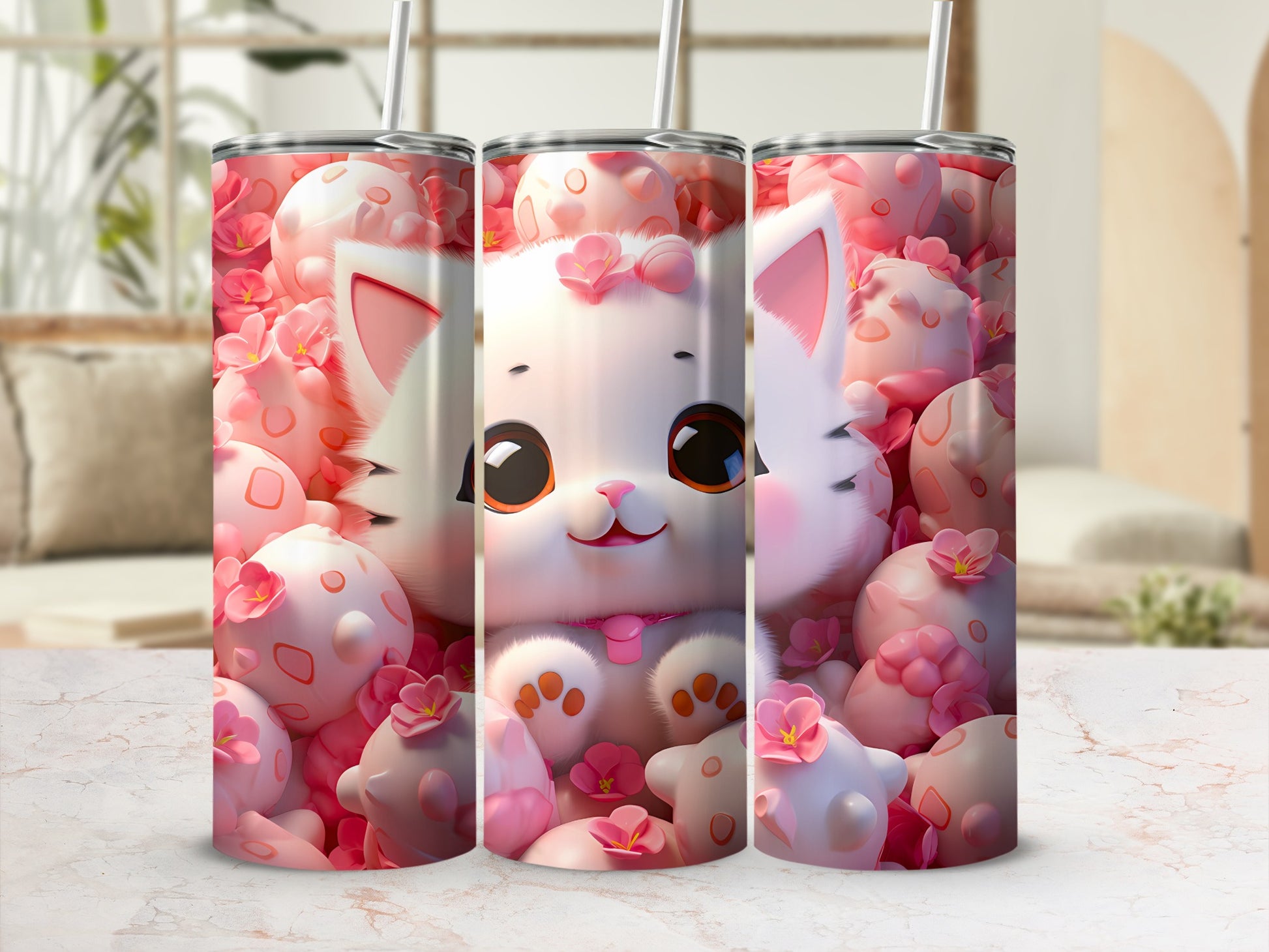 Adorable Pink Cat Floral Sphere Pattern Tumbler product type
