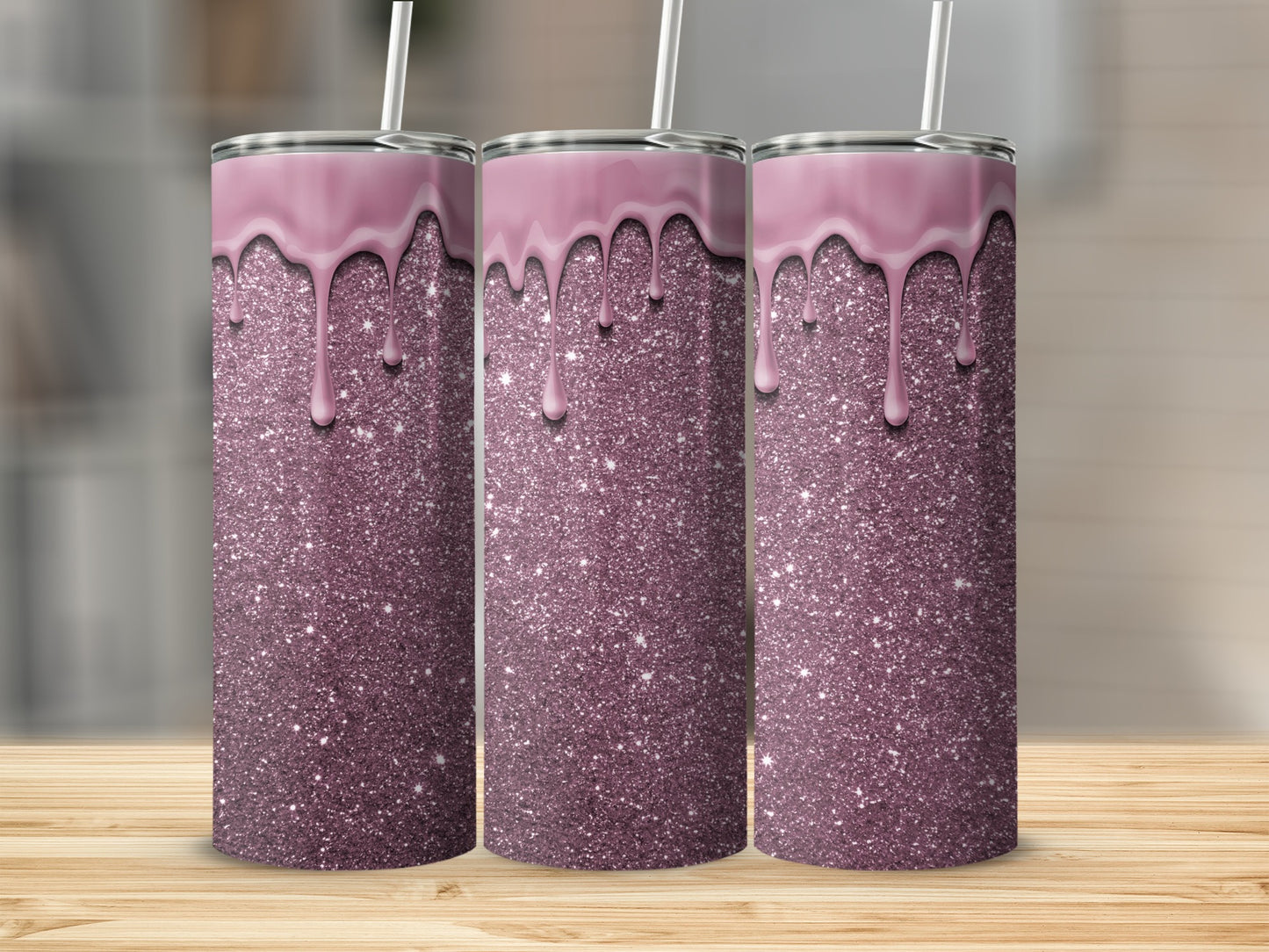 Sparkling Purple Glitter Tumbler with Dripping Design