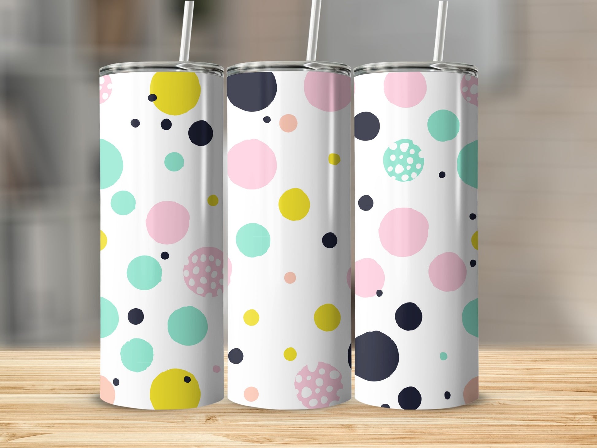 Colorful Polka Dot Tumbler with Straw Holder Product