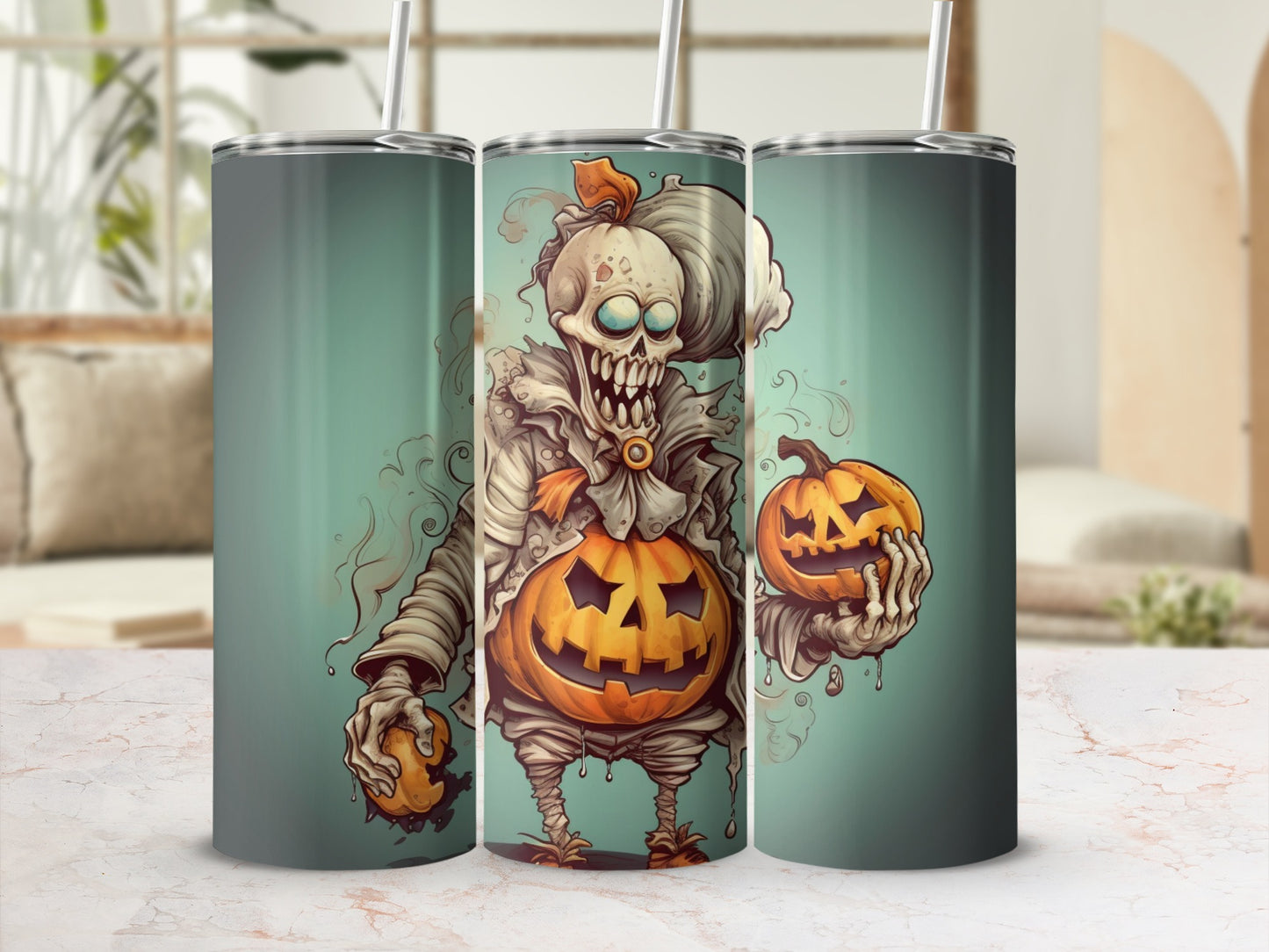 Creepy Clown with Pumpkin Halloween Tumbler Design