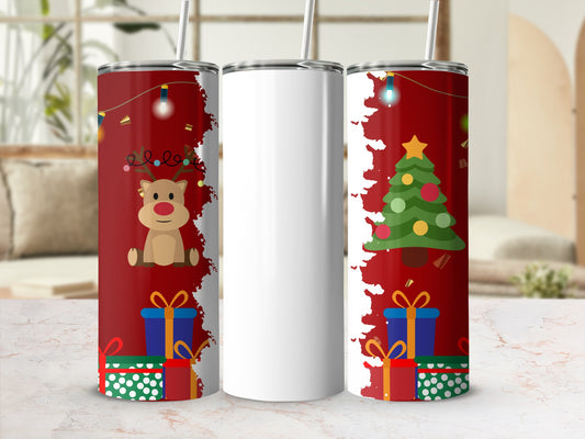Festive Reindeer and Christmas Tree Tumbler Design Template