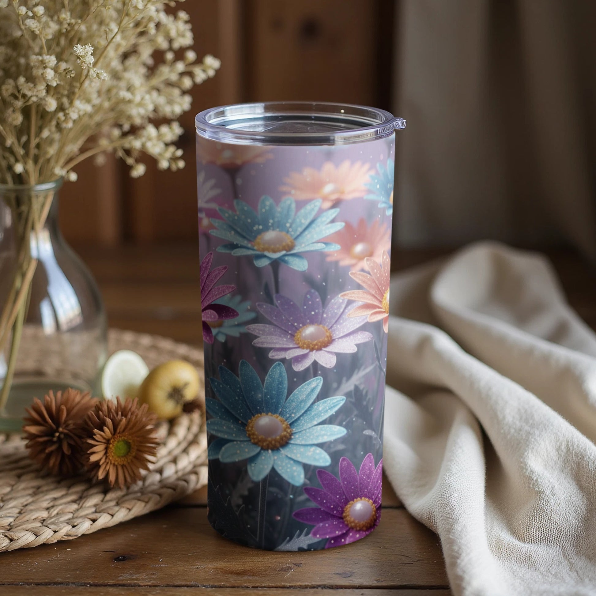 Floral Patterned Tumbler with Colorful Daisy Design